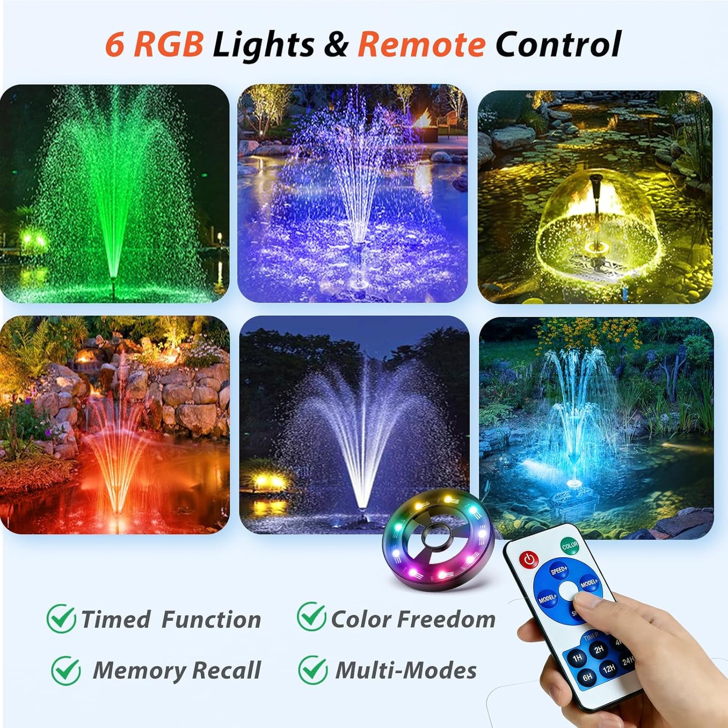 Antfraer Pond Filter with U-V Clarifier, 660GPH Pond Pump and Filter Kit & RGB LED Lights, All-in-One Submersible Pond Fountain for Outdoor Ponds, Koi Ponds, Water Gardens with Remote Control With Remote RGB Lights