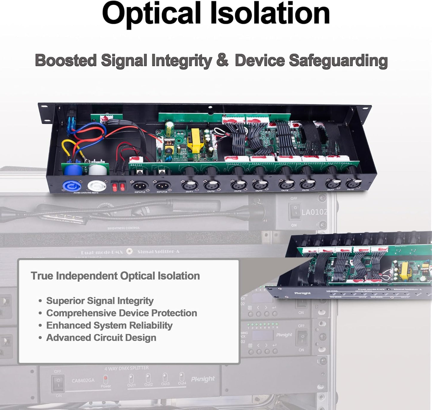 8-Port RDM DMX Splitter with Dual Input, PowerCON Linking, and Signal Amplifier Distributor