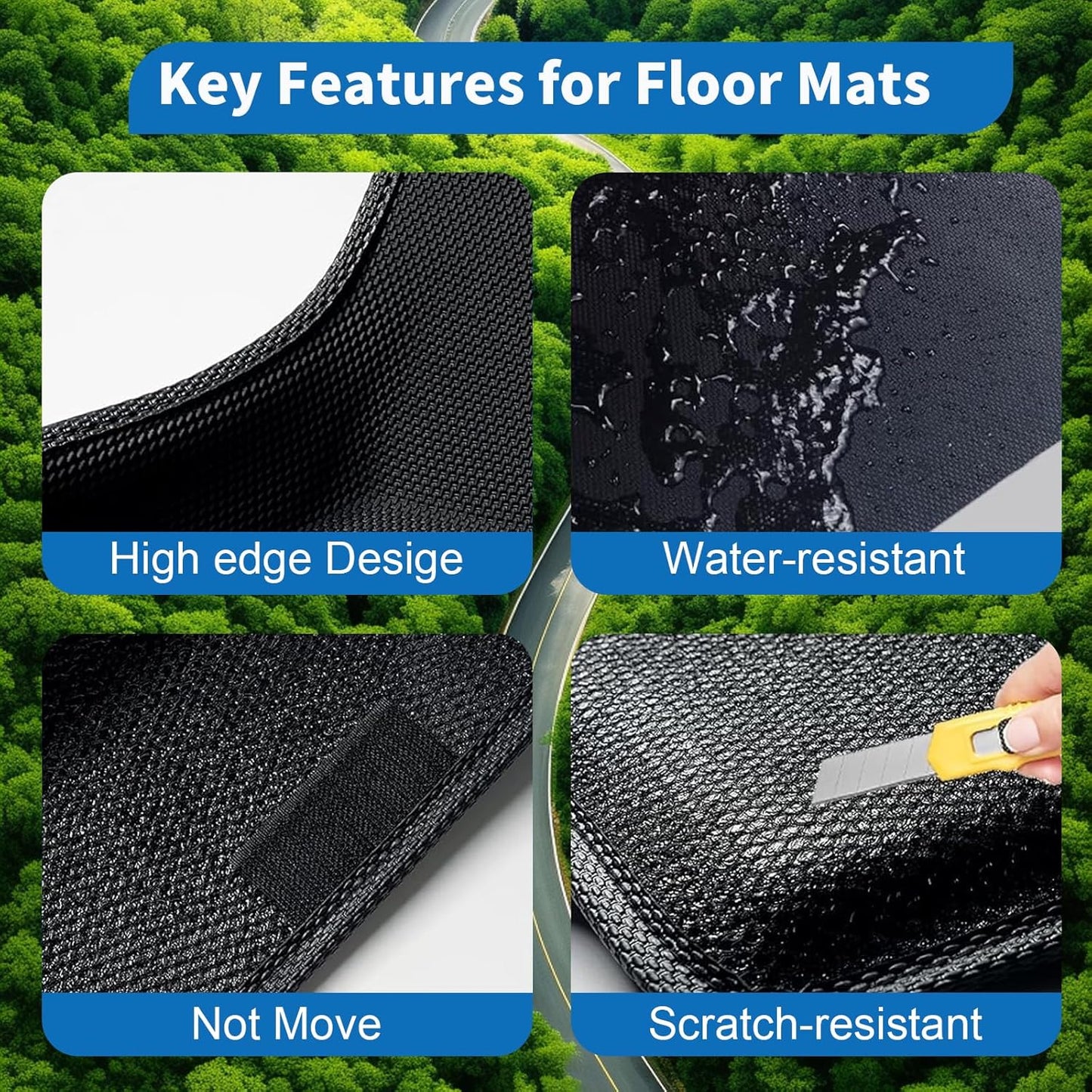 Floor Mats for Tesla Model 3 2020 2021 2022 2023 2024 2025 Highland Premium TPE All-Weather with High Edges,1st & 2nd Row Waterproof Anti-Slip Car Accessories, Pedal Safe Design, Easy to Clean.