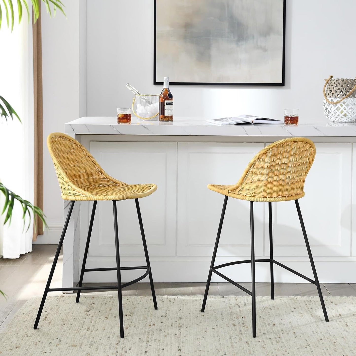 Counter Height Bar Stool, 29" Faux Leather Bar Stool, Set of 1, Modern Bar Stool Chair with Back and Metal Leg, for Kitchen Island, Bistro (Bar Chair)