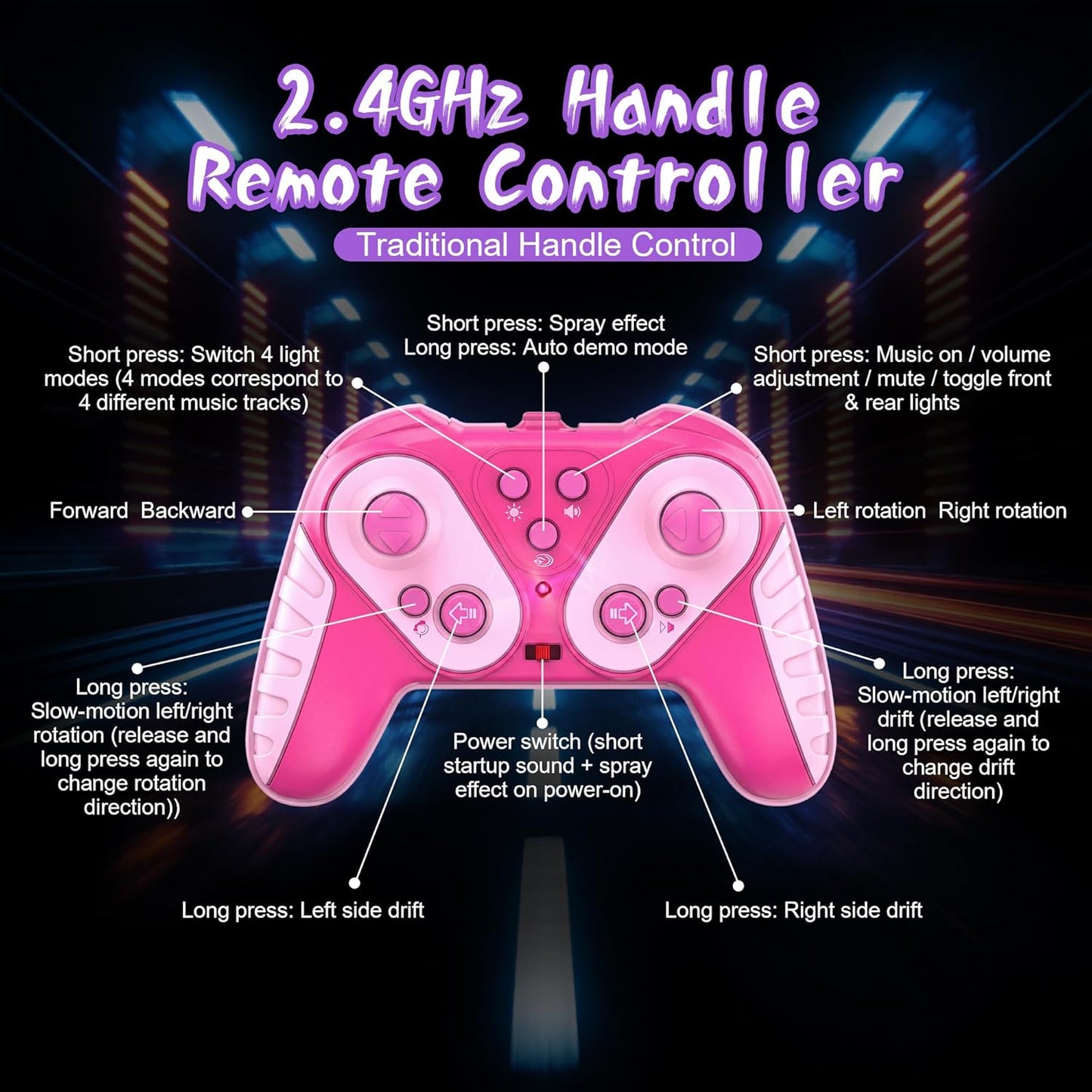 Gesture Sensing RC Drift Car, Pink, Hand Controlled Stunt Remote Control Car for 6-12 years of age, with Mist Spray, LED Light Wheels & 360° Spin, 2.4GHz 50 Min Play Dual Batteries, Hobby Toy Birthday Gift, Pink
