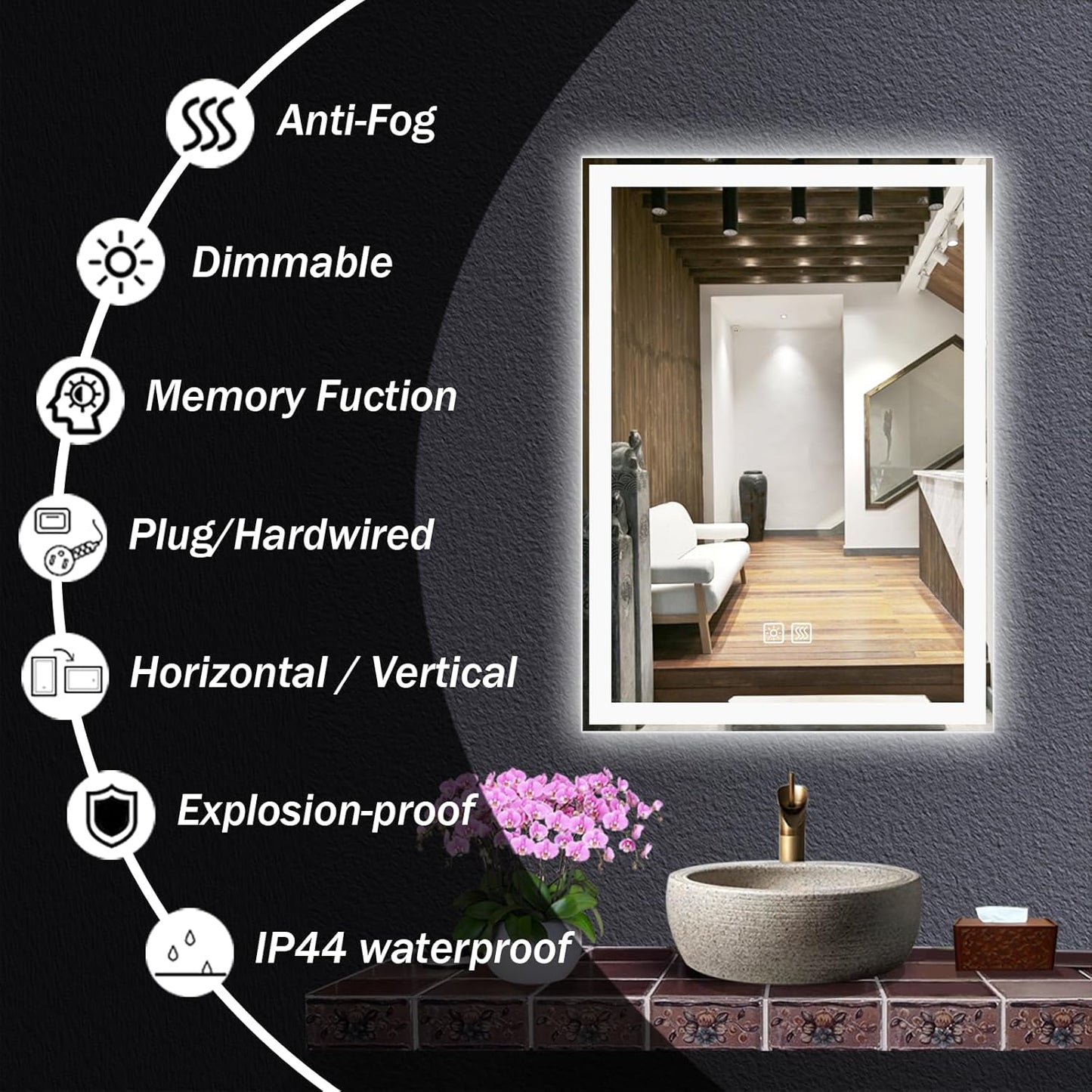 ImageYou 2028 Inches LED Bathroom Mirror, Touch Switch LED Mirror for Bathroom, Frontlit LED Bathroom Mirror, Bathroom Mirror with LED Lights, Smart