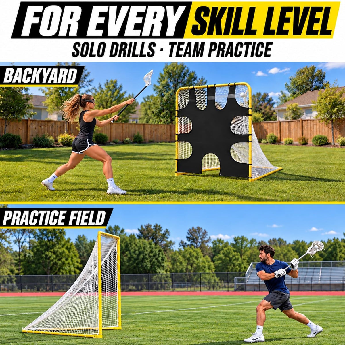 Lacrosse Goal with Target Sheet, 6x6x7 FT, Folding Steel Frame