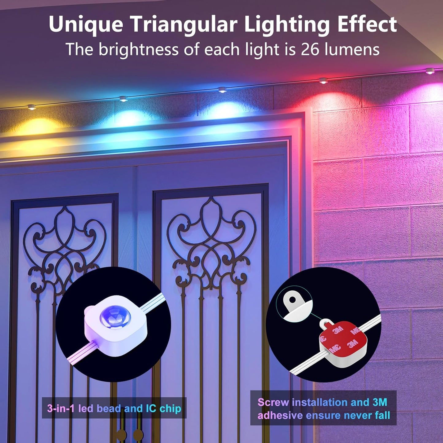 DeerTalk Permanent Outdoor Lights for House LED Trim Lights Bluetooth WiFi Smart ICRGB Permanent String Light Year Round Holiday Eaves Lighting Everlights Work with Alexa Google, 72LED 100FT