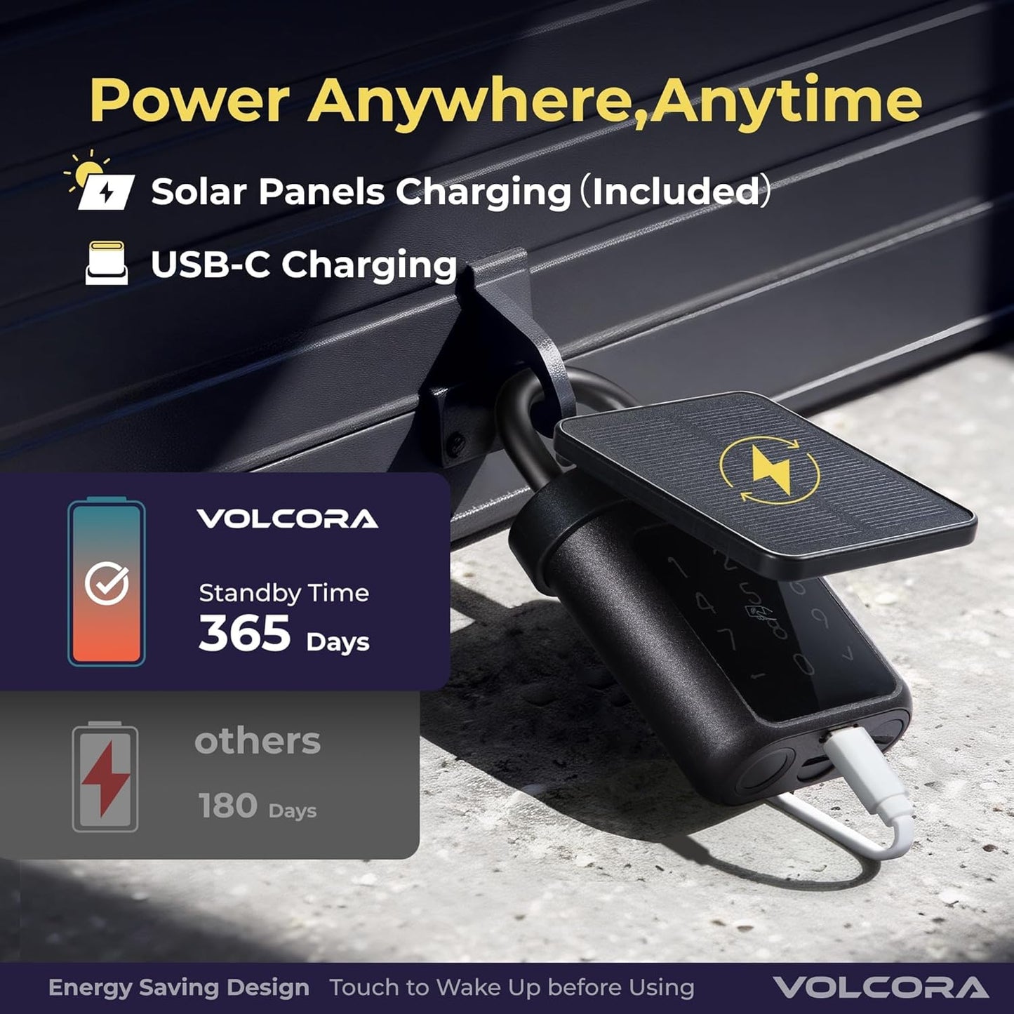 Volcora Fingerprint Padlock Smart Gym Locker Lock with Solar Panel, Electronic Digital Bluetooth App Smart Padlock with Keypad, Rechargeable Biometric Lock, Gate Lock, Short Shackle Short Shackle Padlock with Solar Panel
