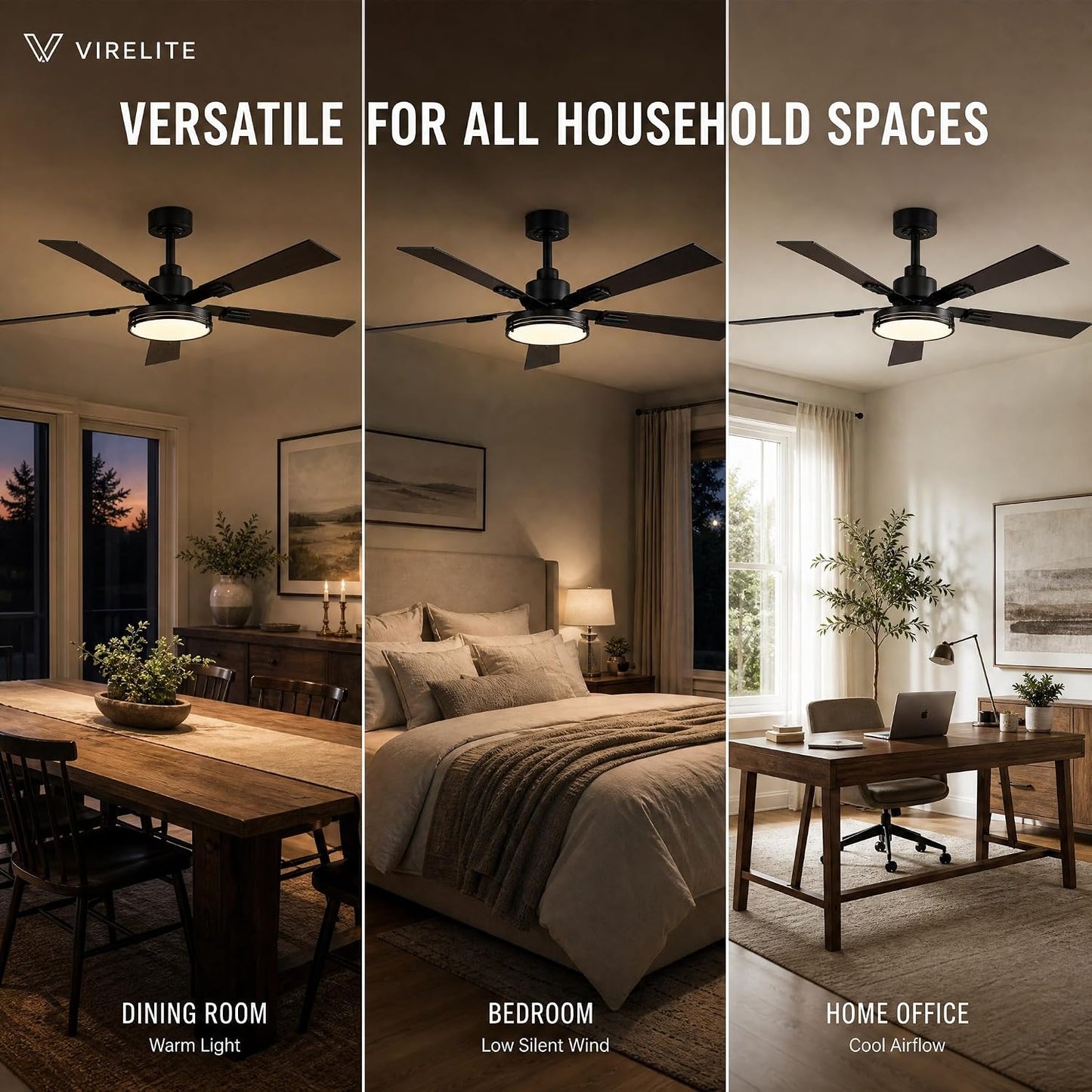 52" Ceiling Fan with Light, Farmhouse DC Motor Ceiling Fan with Remote & APP Control, 6-Speed Reversible, 3CCT Dimmable LED, 5 Walnut Blades for Living Room Bedroom 1