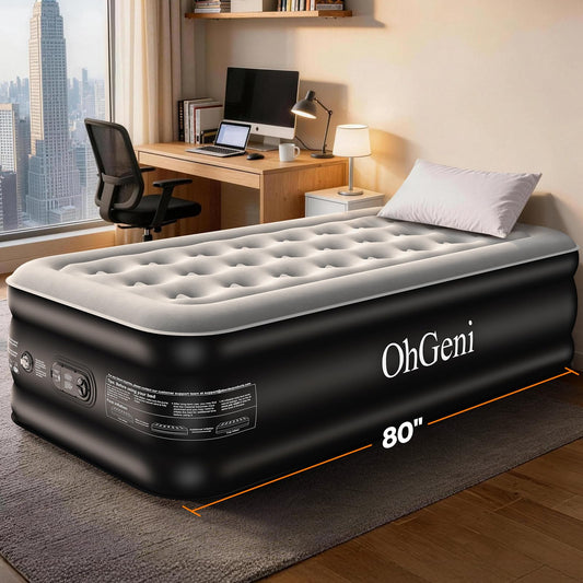 OhGeni 20" Raised Twin XL Air Mattress with Built in Pump, Inflatable Blow Up Mattress, Upgraded Surface Portable Bed for Home, Camping, Colchone Inflable, Ideal Sleep Solution for Guests, 500lbs Comfort Height 20'' Black Twin XL