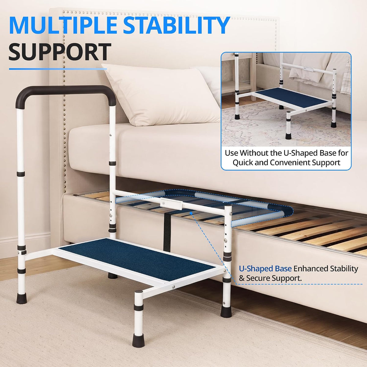 Bed Step Stool for Adults, 5-Level Handrail & 3-LevelStep, 500LBS