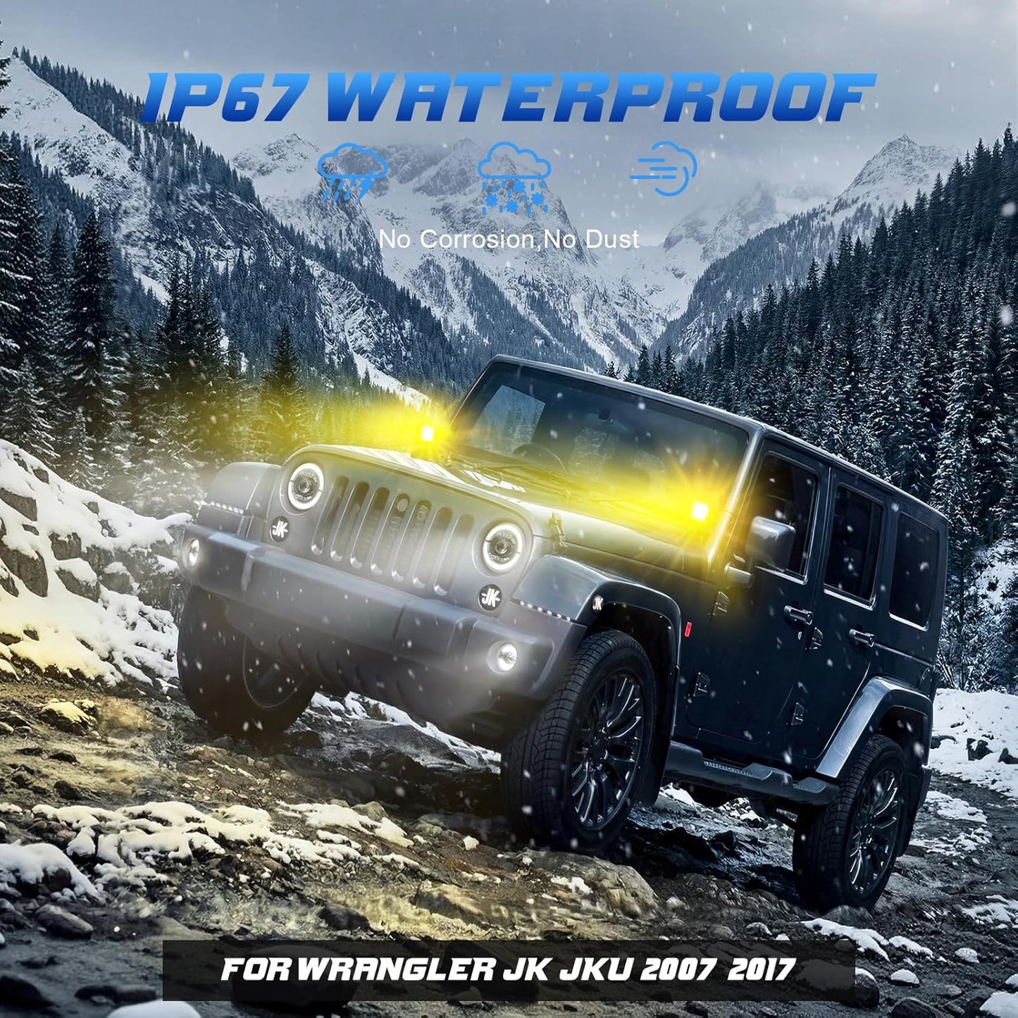 Ditch Lights Fit for JK JKU 2007-2017 Wrangler Jeep, Up to 4000LMS Bright 40W LED Mods Light Kit, Arrived with Optional Amber Lens and Mounting Bracket, 2PCS(White Ditch Light)