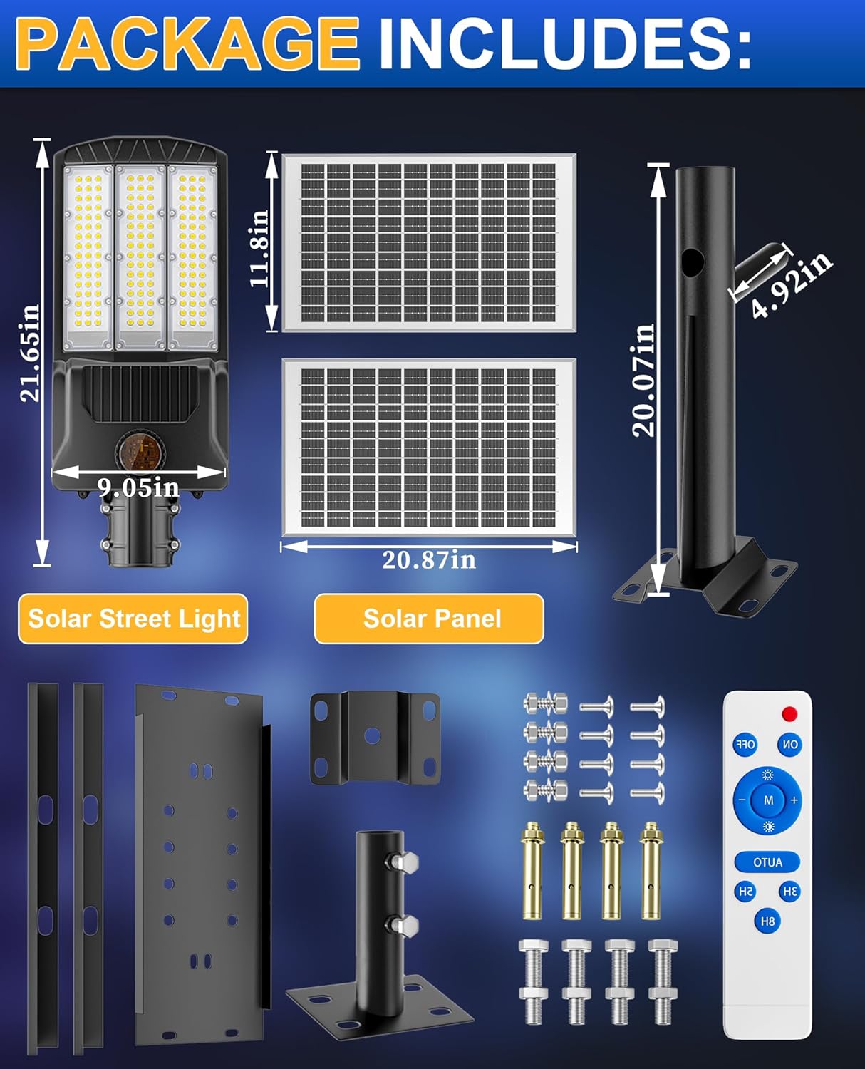 JAYNLT 8000W Solar Street Lights Outdoor, 6500K High Powered Commercial Parking Lot Lights Dusk to Dawn, Waterproof Solar Security Flood Lights with