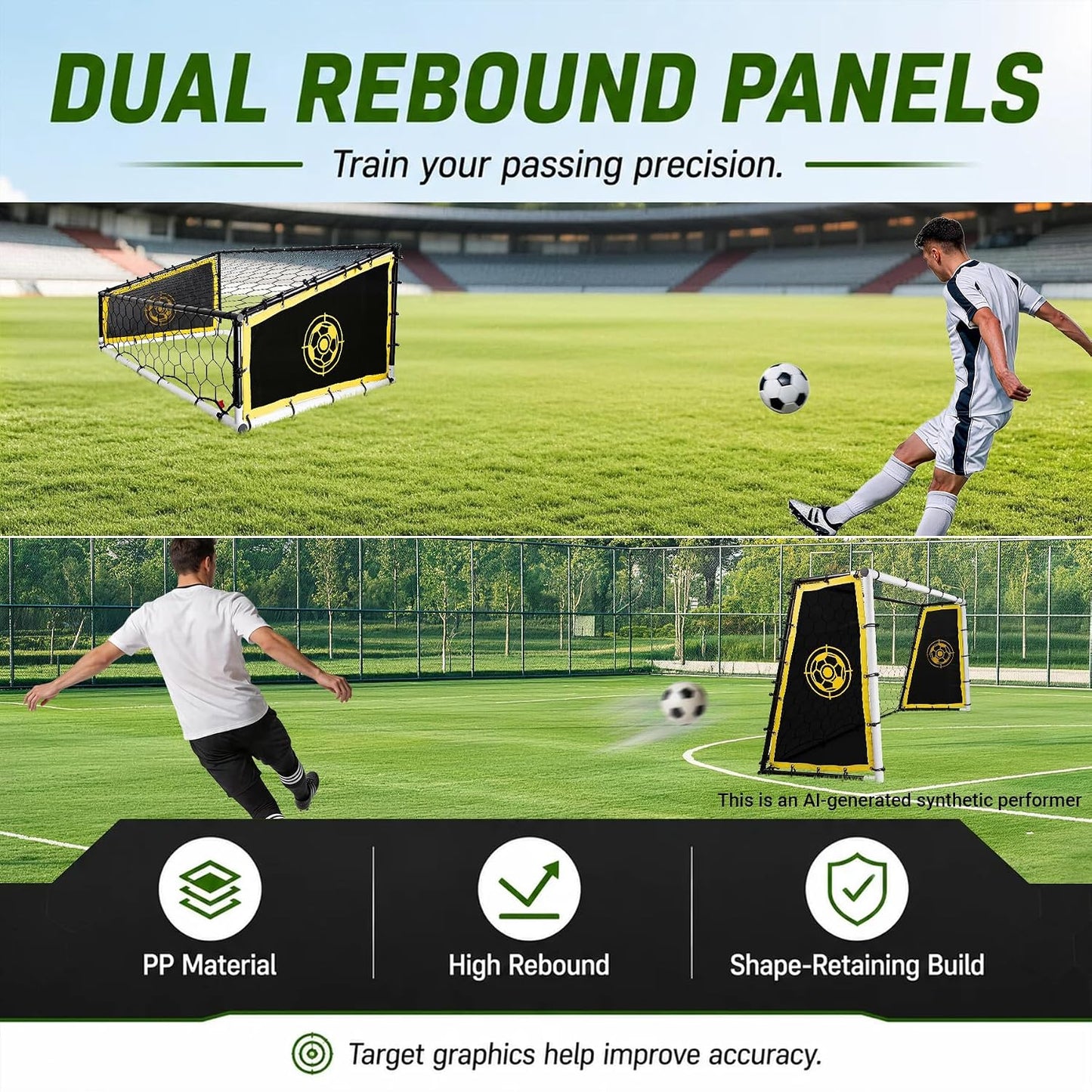 3-in-1 Soccer Goal & Soccer Rebounder, 6x4 ft/7x5 ft Soccer Net | Heavy-duty Steel Frame, 10-Ply Sturdy Net, Practice Shooting, Passing Accuracy & First-Touch Control for All Levels