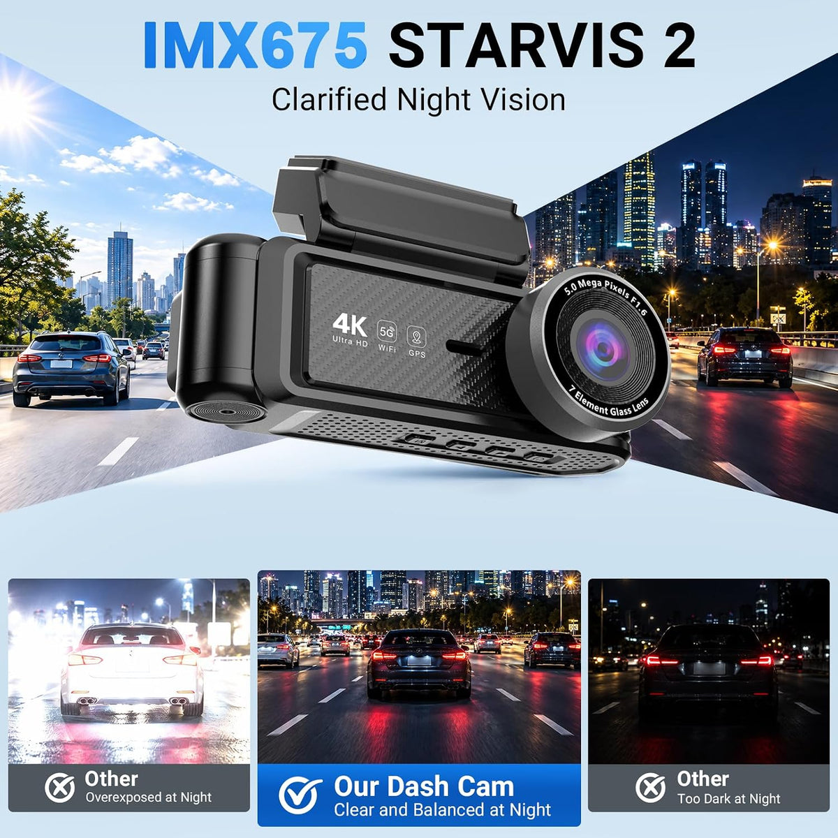 3 Channel Dash Cam Front Rear Inside,STARVIS 2 4K HDR Car Camera