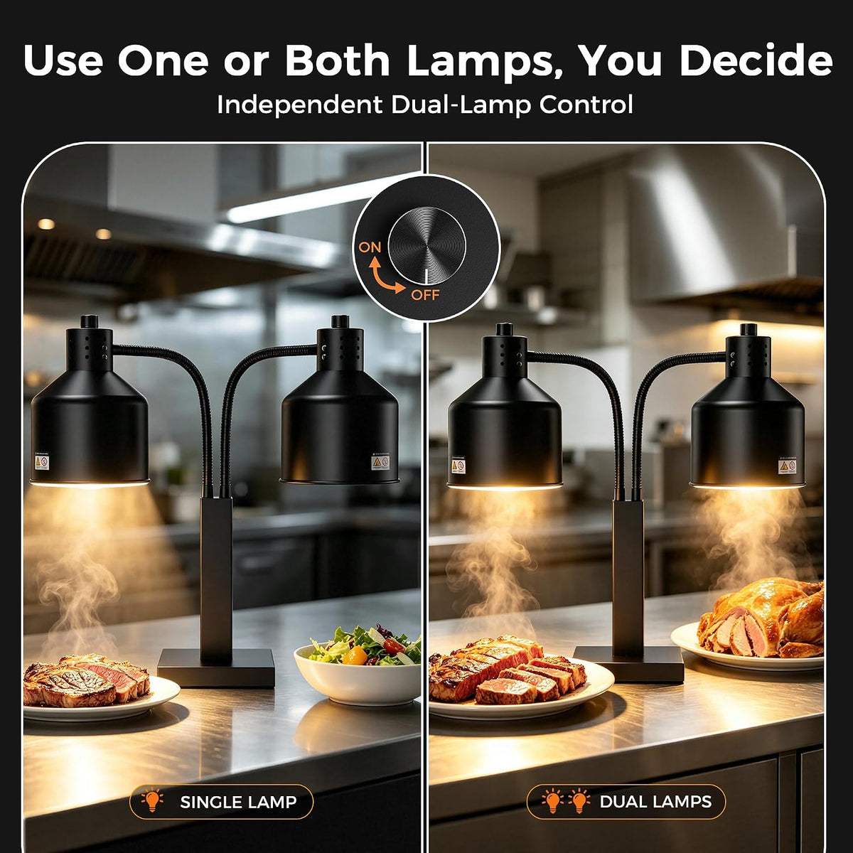 CAMMOO Food Heat Lamp with 8000H Lifespan, Stable C-Clamp for Table Edge Black