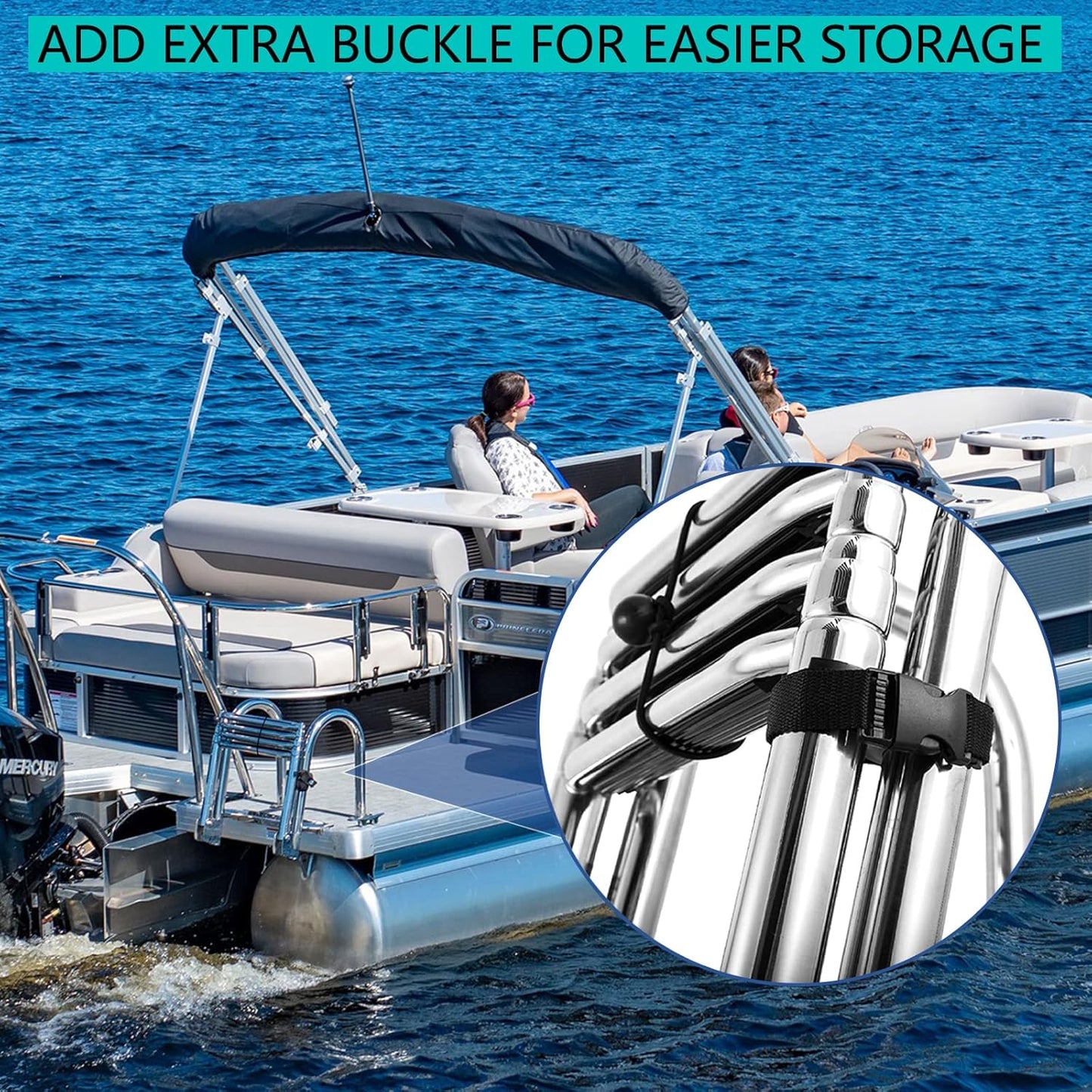 Boat Ladder, 304 Stainless Steel 4 Steps Pontoon Boat Ladder, Heavy Duty Pontoon Boat Ladder Rugged Super Wide Dock for handrail and Swimming, 400 lb