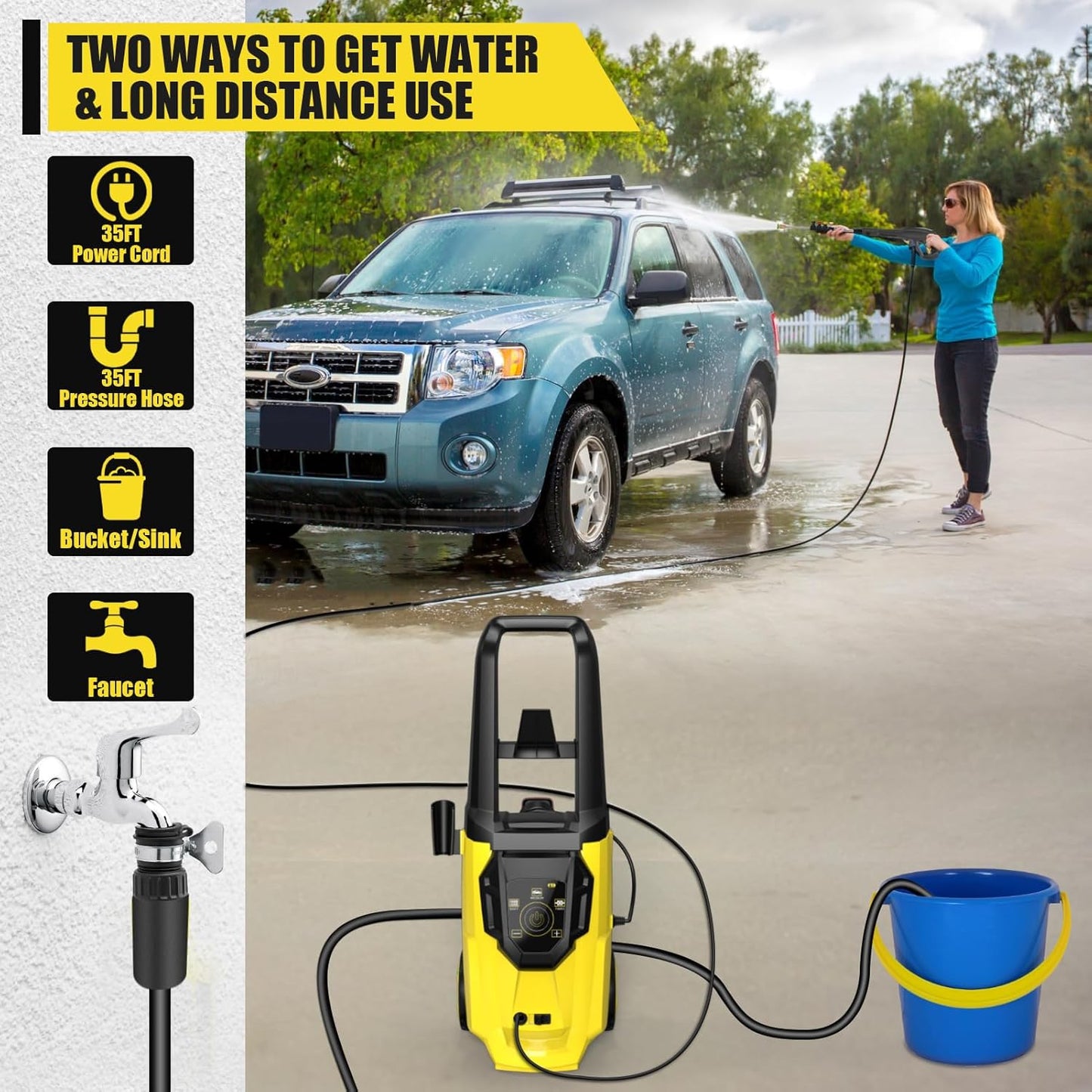 Electric Pressure Washer,1700PSI Max 1.8GPM Power Washer with Touch Screen Adjustable Pressure, 5 Nozzle and 35 Foot Hose,35 Foot Power Cord