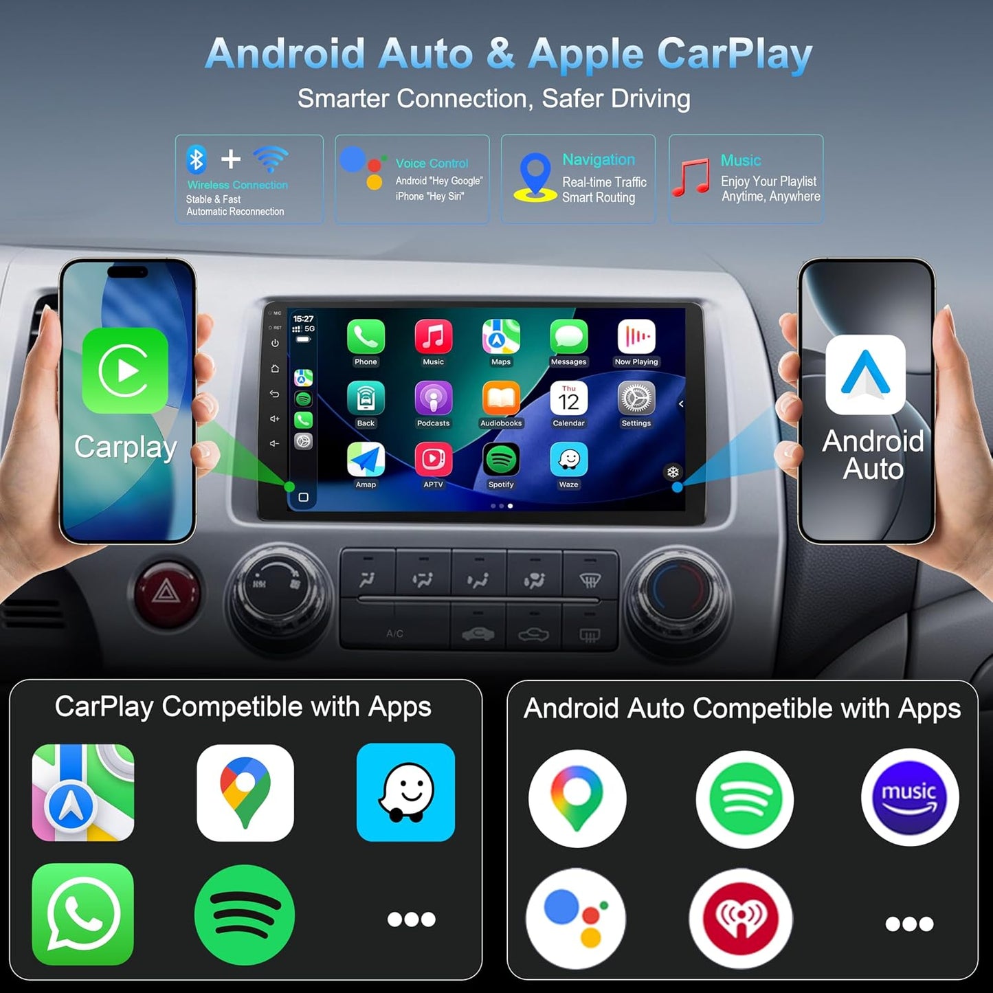 Car Radio for Honda Civic 2006-2011 Android 13 Car Stereo 9 Inch Head Unit with Carplay & Android Auto, GPS Navigation, Bluetooth 5.0, Plug and Play