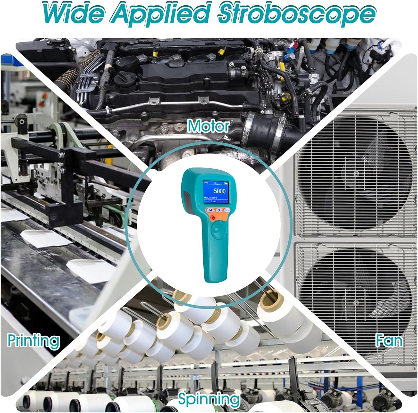 Digital Handheld Stroboscope 60-99999 FPM, LED Stroboscope YF-DT100B, 1500 Lux Strobe Tachometer with Full-Color LCD Display, Stroboscopic