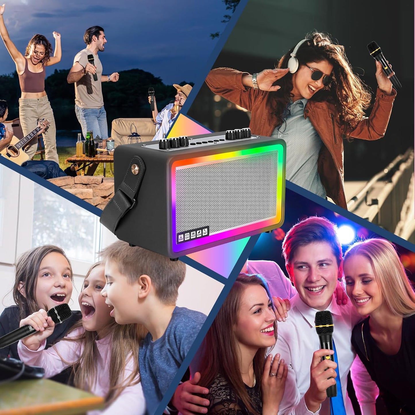 Karaoke Machine,Karaoke Speaker with 2 UHF Wireless Microphones, Karaoke Machine for Adults PA System with Remote Control&Volume Control&LE