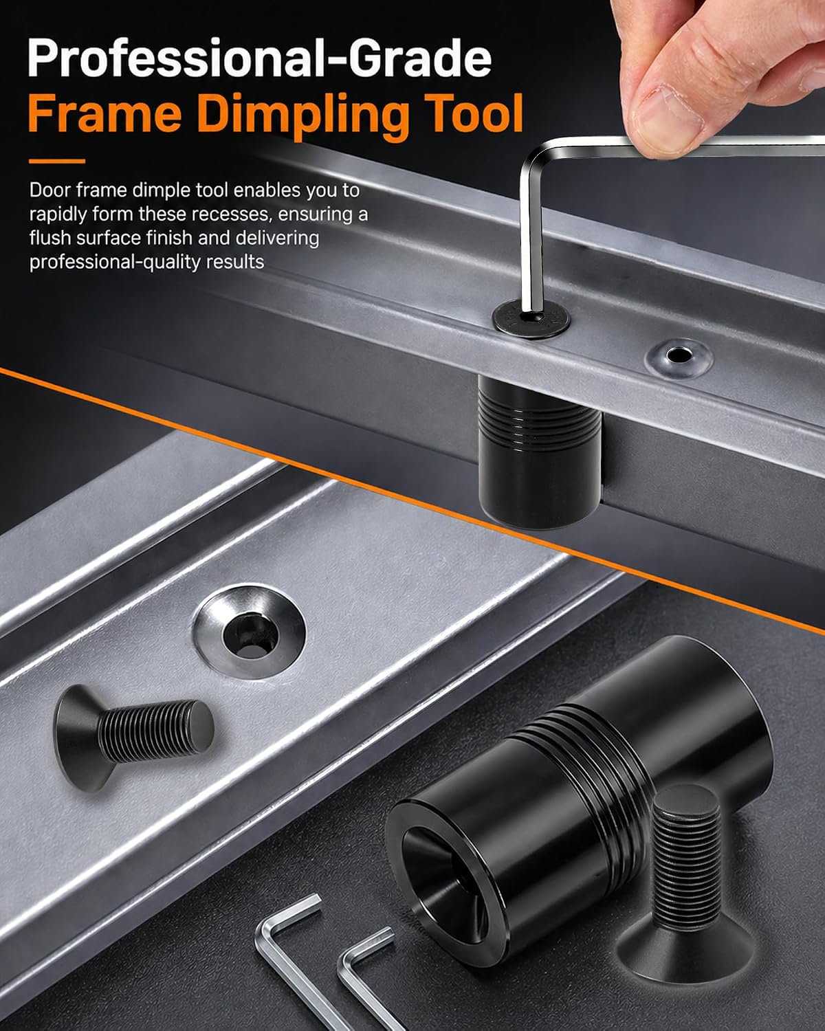 Door Frame Dimple Tool, Frame Dimpling Tool Designed for Creating Dimples, Punch Dimple Frame Tool Includes 2 Hex Wrenches, 1 3/8" Impact Socket, 4 Dimpling Screws