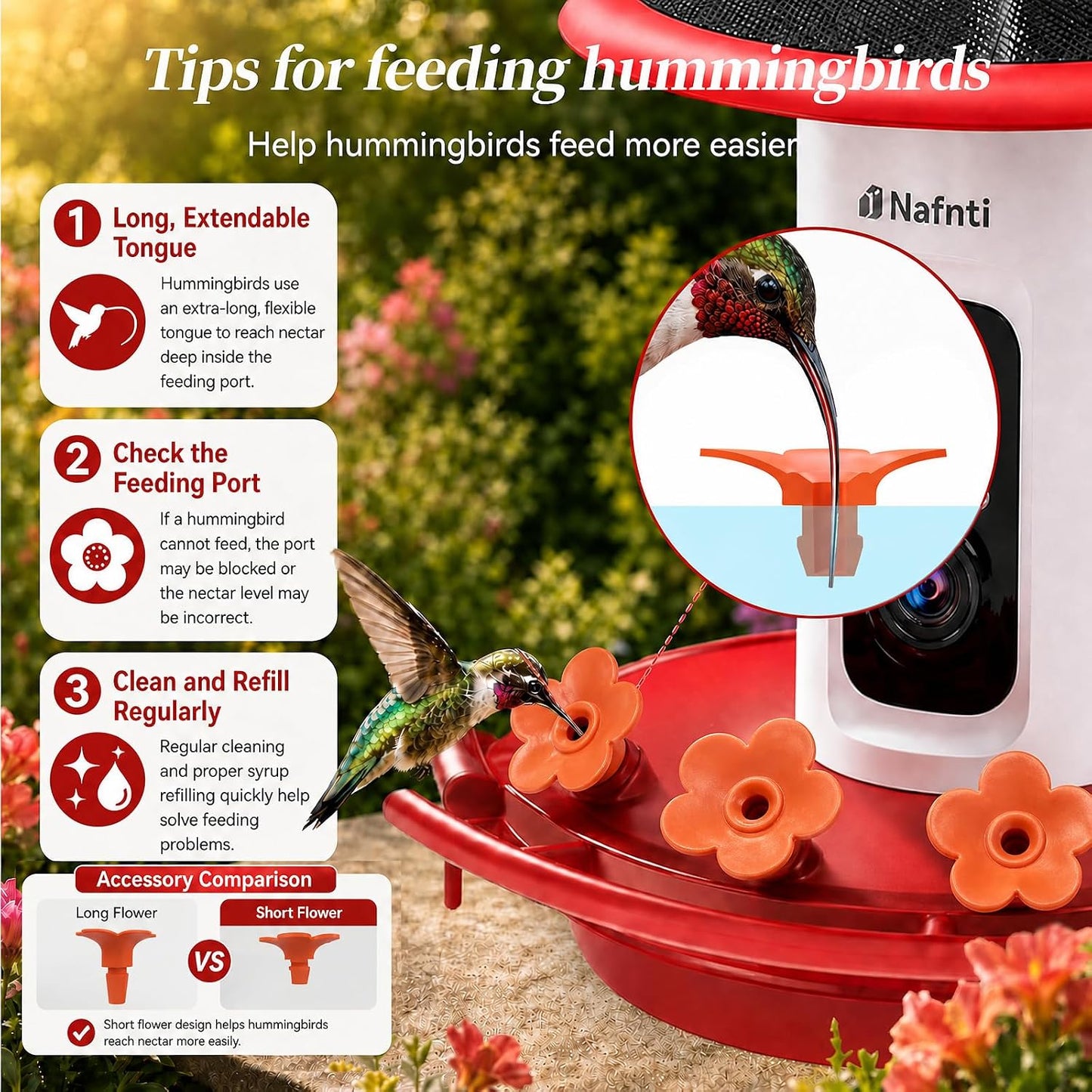 Smart Hummingbird Feeder with Camera 5g WiFi- 3K HD Video Live, Leakproof & Bee Proof, AI Identify Instant Notification, Solar Powered Humming Bird Camera Feeder, Mom Birthday Gifts