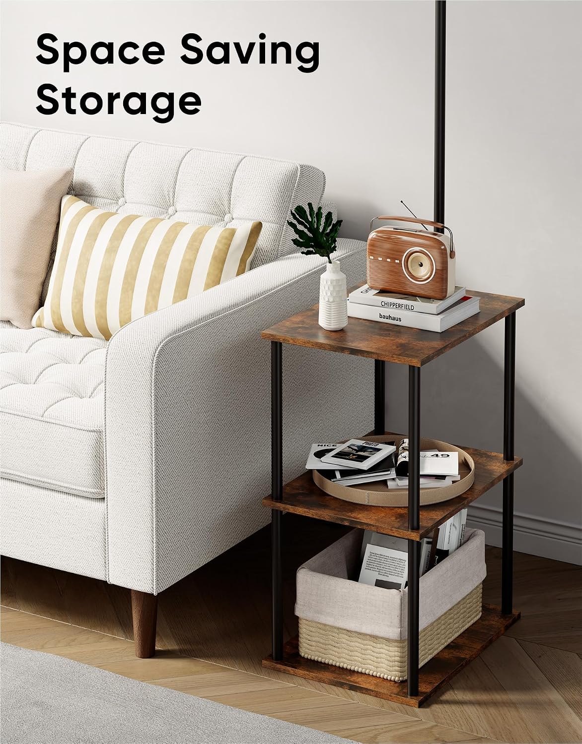 PARTPHONER Floor Lamp with Table 2 Pack, Night Stand with Lamp, Narrow Side Table with 3CCT LED Bulb, Small Coffee Table, Modern End Table with Storage Shelves for Living Room Bedroom Home Décor