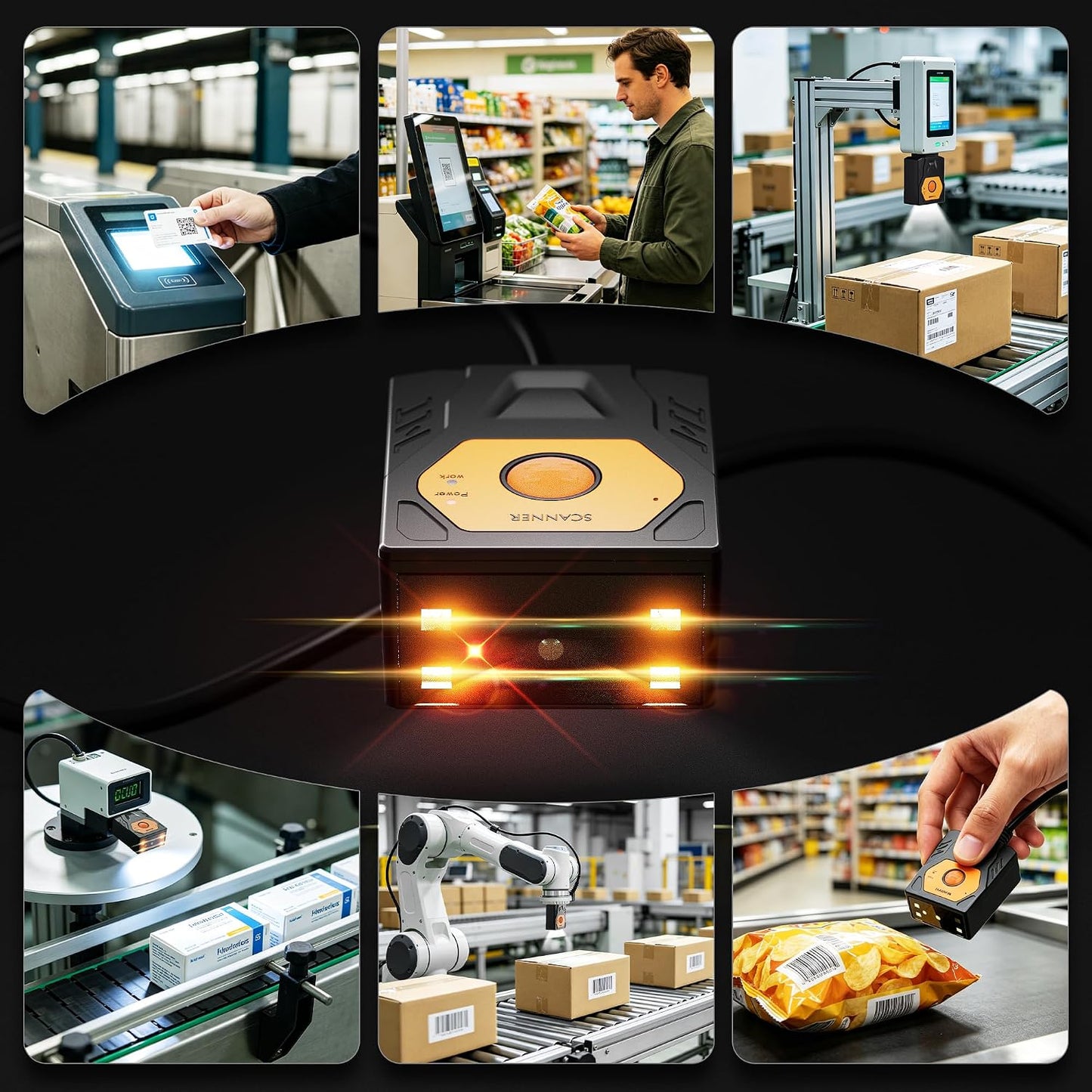 NETUM NT-480 Fixed Mount 2D Barcode Scanner, Auto-Sensing Embedded -USB | Industrial 1D/2D QR barcode scanner for kiosks, conveyors, POS, manufacturing and self-service systems. USB Cable