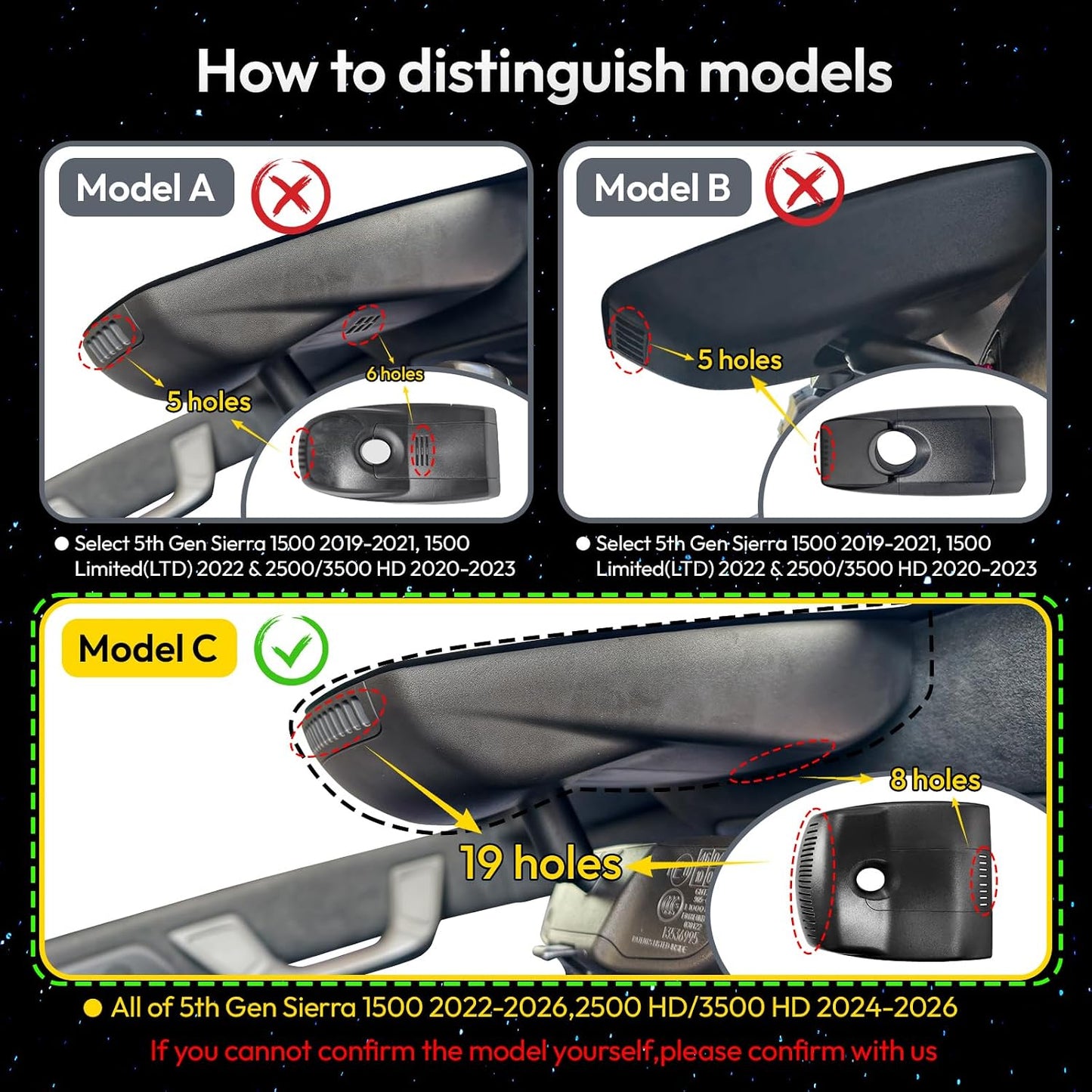 Front 4K and Rear 1080P Dash Cam fit GMC Sierra 1500 2022-2026 HD 2024-2026 Pro SLE Elevation SLT AT4X Denali Ultimate Accessories (Model C),Integrated Camera,OEM Look,GPS,HDR,5.8G WiFi,128GB