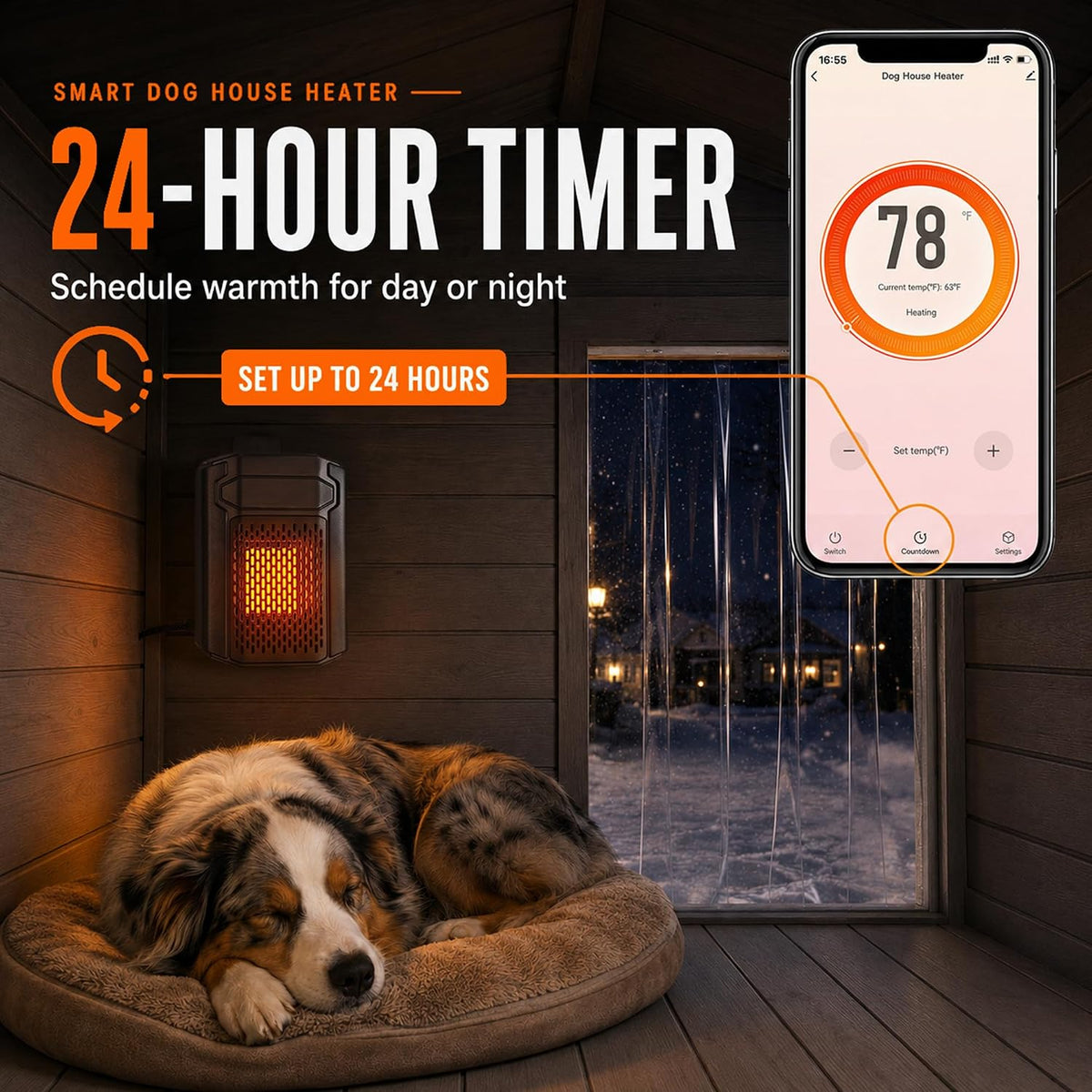 Outdoor Pet House Heater 500W - Kiroto WiFi APP Controlled Dog House Heater with Thermostat & Timer,Suitable for Winter Outdoor Heating of Outside Doghouses, Cat Beds and Chicken Coops