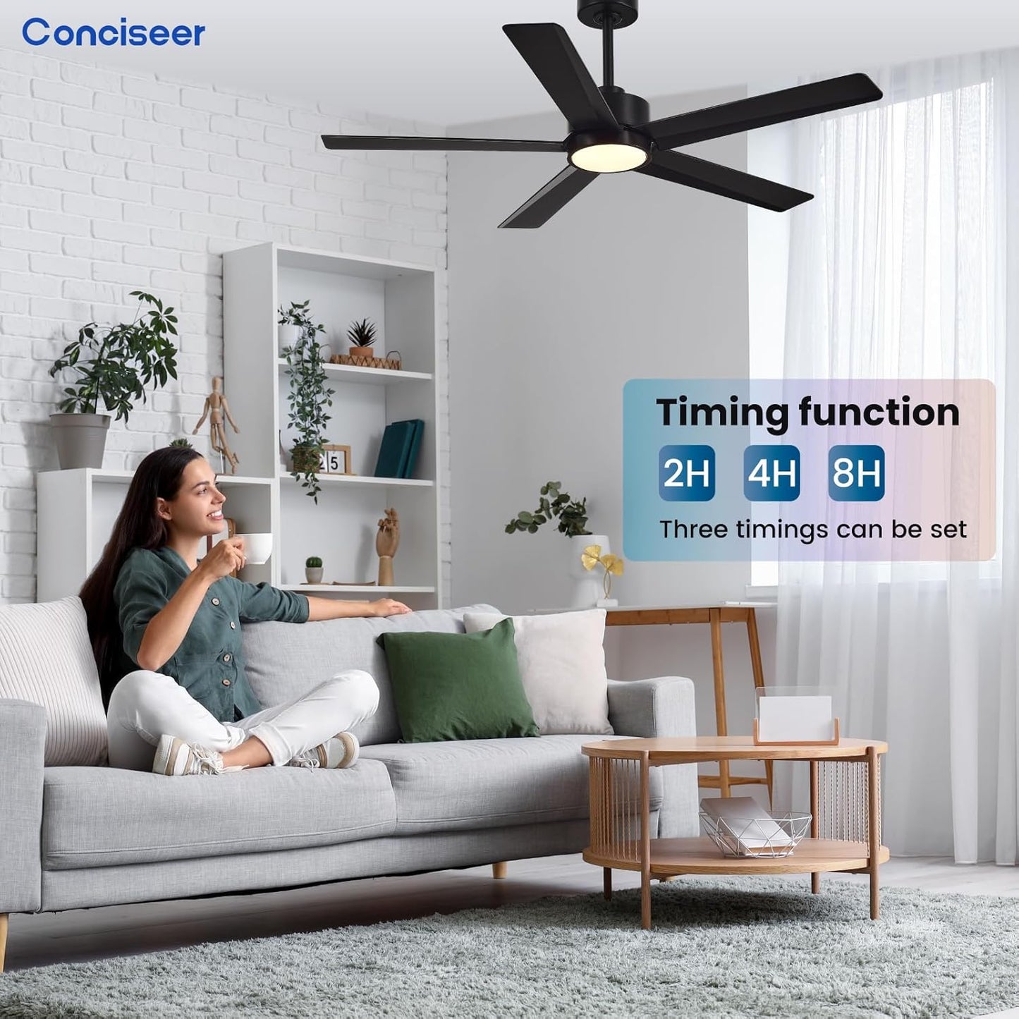 Conciseer Morden Ceiling Fans with Lights,52 Inch Ceiling Fans with Remote for Bedroom Living Room Kitchen, 5 Blades 6 Speed Reversible Quiet DC