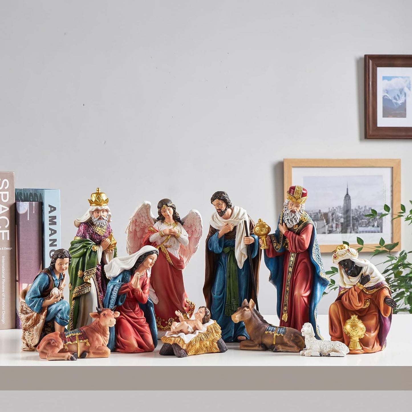 GIFTONE Nativity Sets for Christmas Indoor 9.8 Inch Tall Set of 13 Pieces Nativity Scene Tabletop Resin Decorations Home Holiday Decor Religious