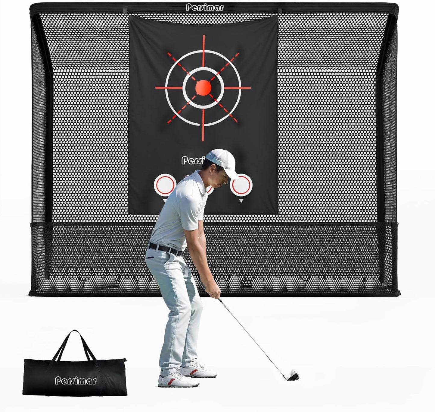 Golf Net Practice Hitting Net Golf Cage,10x7ft Heavy Steel Frame with 2 Net Side Barriers,for Backyard Driving Chipping Swing Training, Home Golf