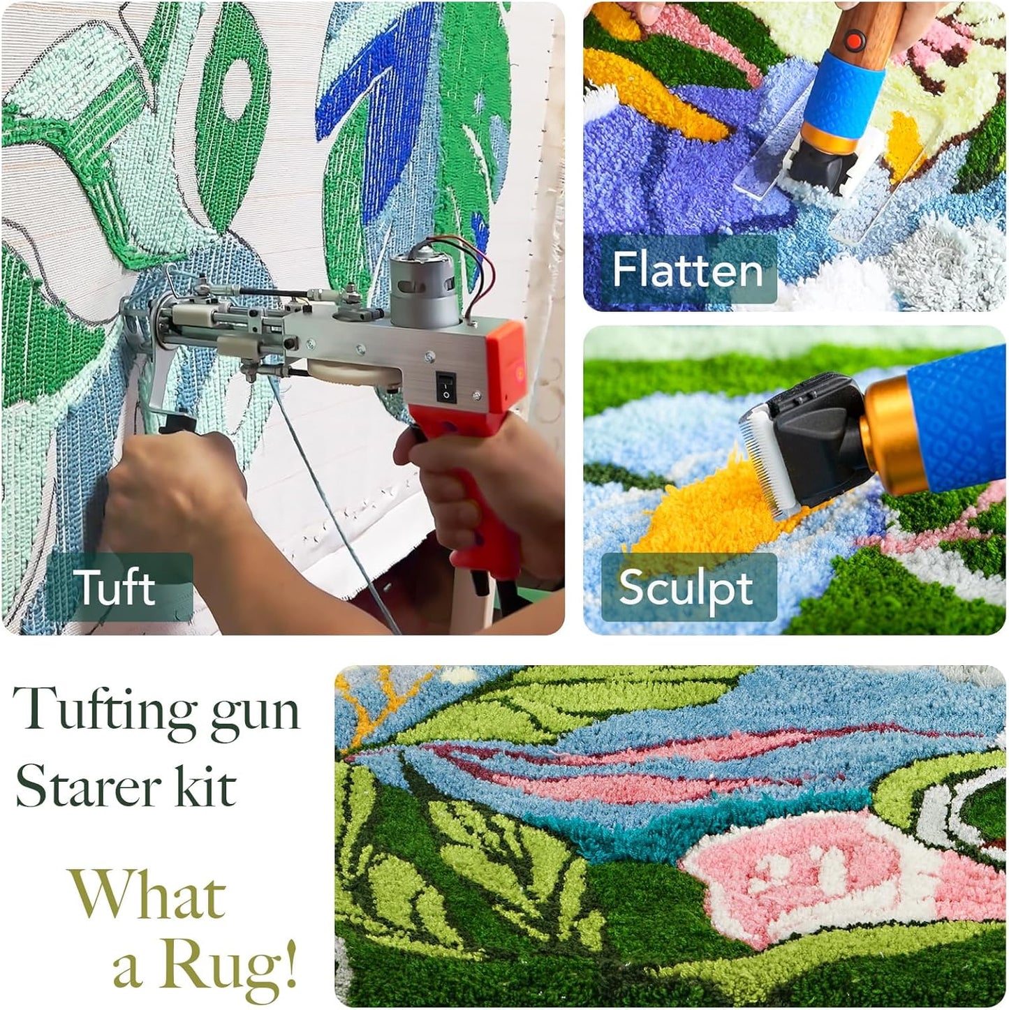 Tufting Gun Starter Kit - artufting Rug Making Kit, 2 in 1 Cut Pile & Loop Pile - Easy to Use Rug Tufting Kit for Craft Lovers, Crafting