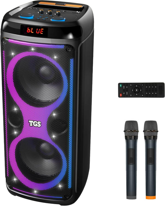 Karaoke Machine with 2 Wireless UHF Microphones, Dual 8&#34; Portable Bluetooth Speakers for Adults & Kids, PA System for Party with Disco LED