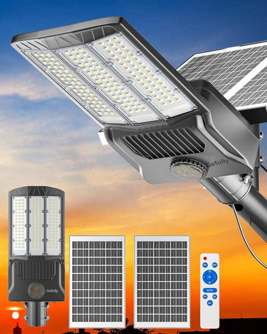 Gefolly SL-5000W Solar Street Lights Outdoor, 500000LM Commercial Parking Lot Light Dusk to Dawn IP67 Waterproof 6500K Solar Security Flood Lights