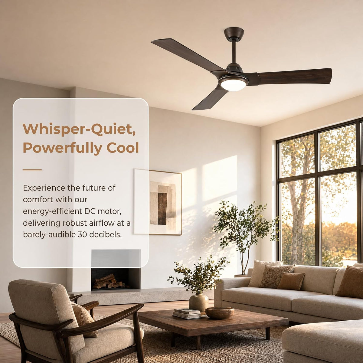 52 Inch Ceiling Fan with Light, DC Motor 52 inches Double Wood Grain