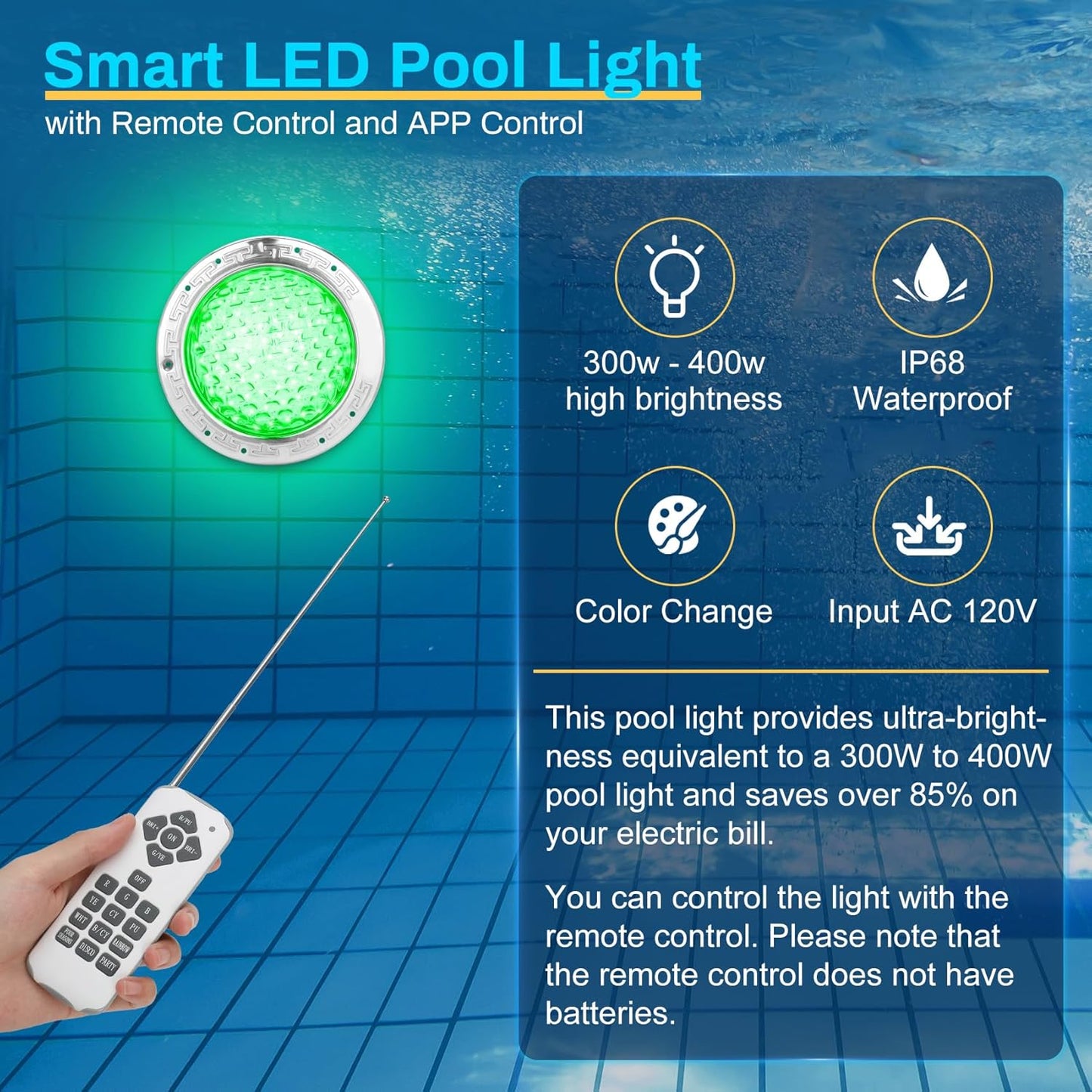 5G 10 Inch AC 120V Pool Light, 10 Inch RGBW Led Pool Lights, 120V Pool Light for Inground Pool with 50 Foot Cord for 10 Inch