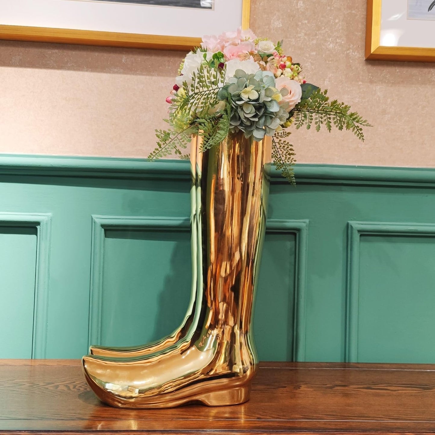 Luxury Ceramic Boots Vase Cowboy Boot Flowers Vase Vintage Boots Planter Decorative Versatile, Unique, Gold