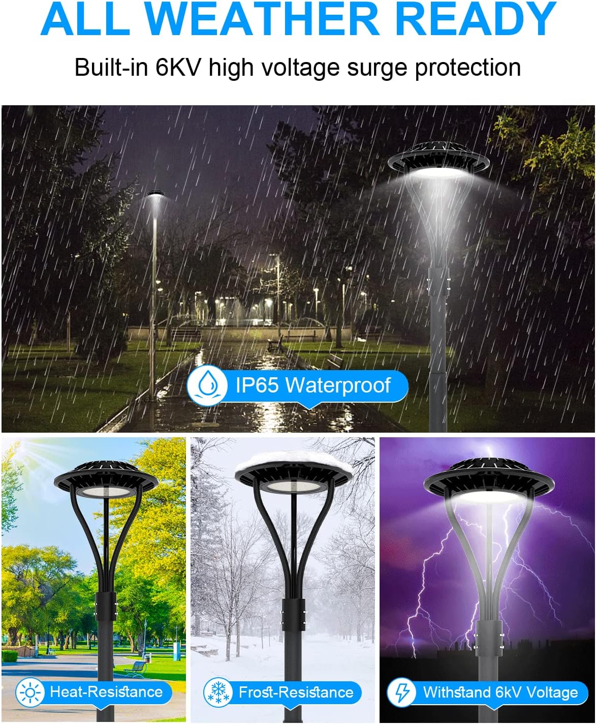 LED Post Top Light 80W 11200LM LED Post Lights Outdoor Lamp Post Light 5000K IP65 Waterproof LED Street Area Lighting Dusk to Dawn Pole Light for