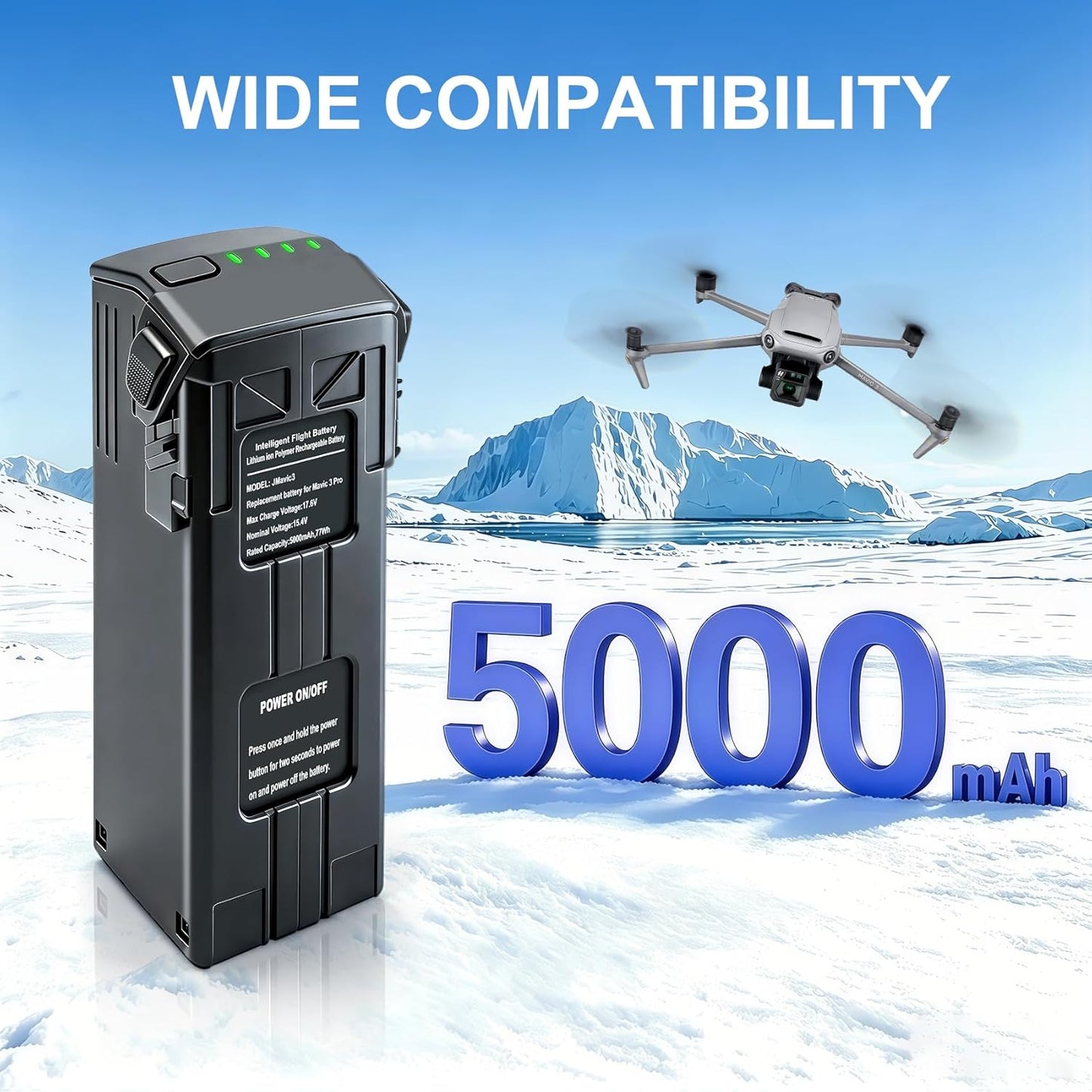 Battery Compatible with Mavic 3,  Battery 1-pk, 5000mAh Intelligent Flight Mavic 3 Pro Battery, Max Flight Time 46 Mins, Compatible with DJI Mavic 3 Enterprise Series, Mavic 3 Pro Cine, Mavic 3 Pro, Mavic 3 Cine/Classic