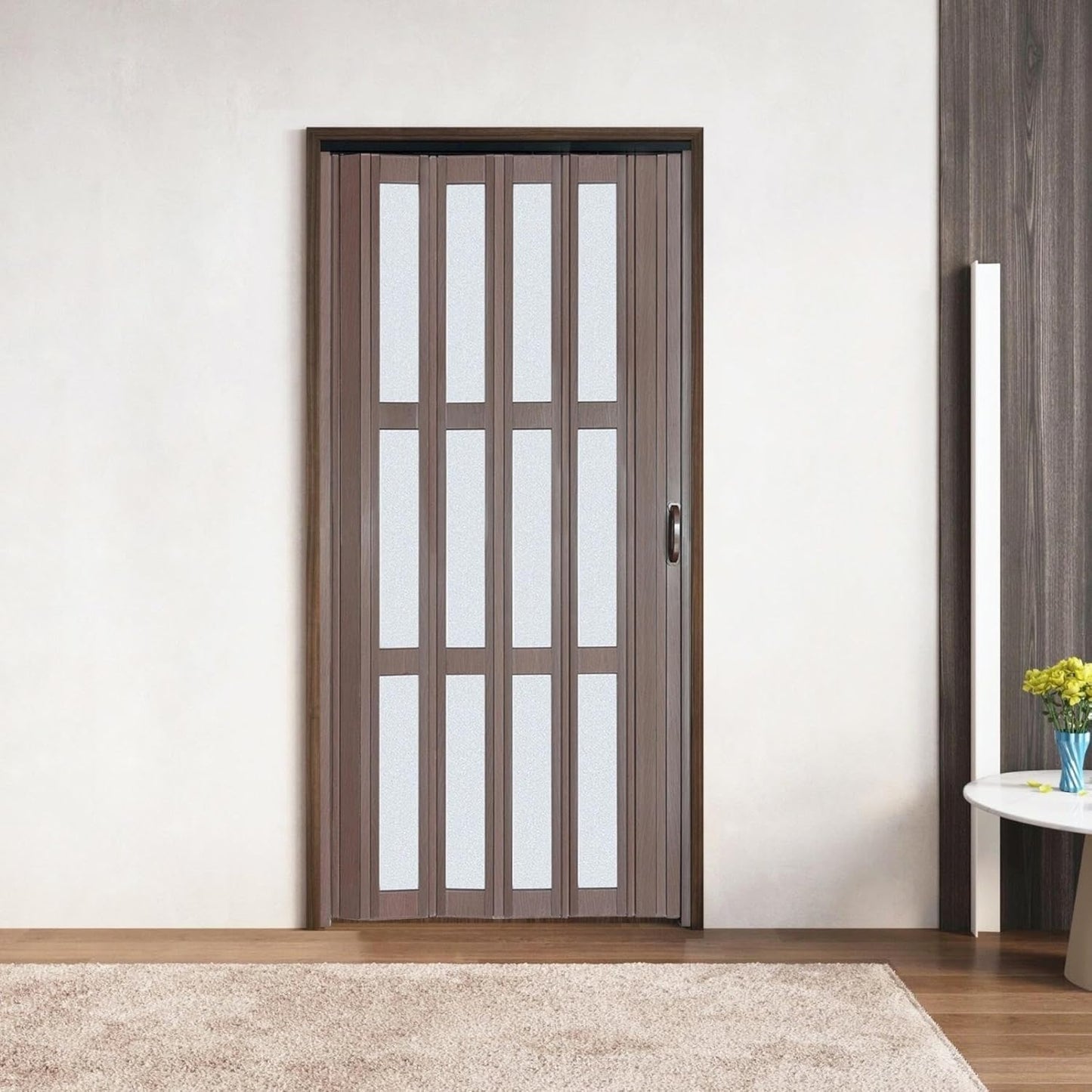 36X96in Accordion Door,Interior Folding Doors for Closet Includes Hardware and Lock,Brown