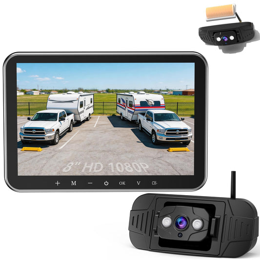 HD 1080P RV Backup Camera Wireless: 8-inch Large Screen Auto Clear Night Vision for RVs, Trailers, Campers - 20 Mins Easy-Install Plug-Play Rear View Camera Pre-Wired for Furrion System