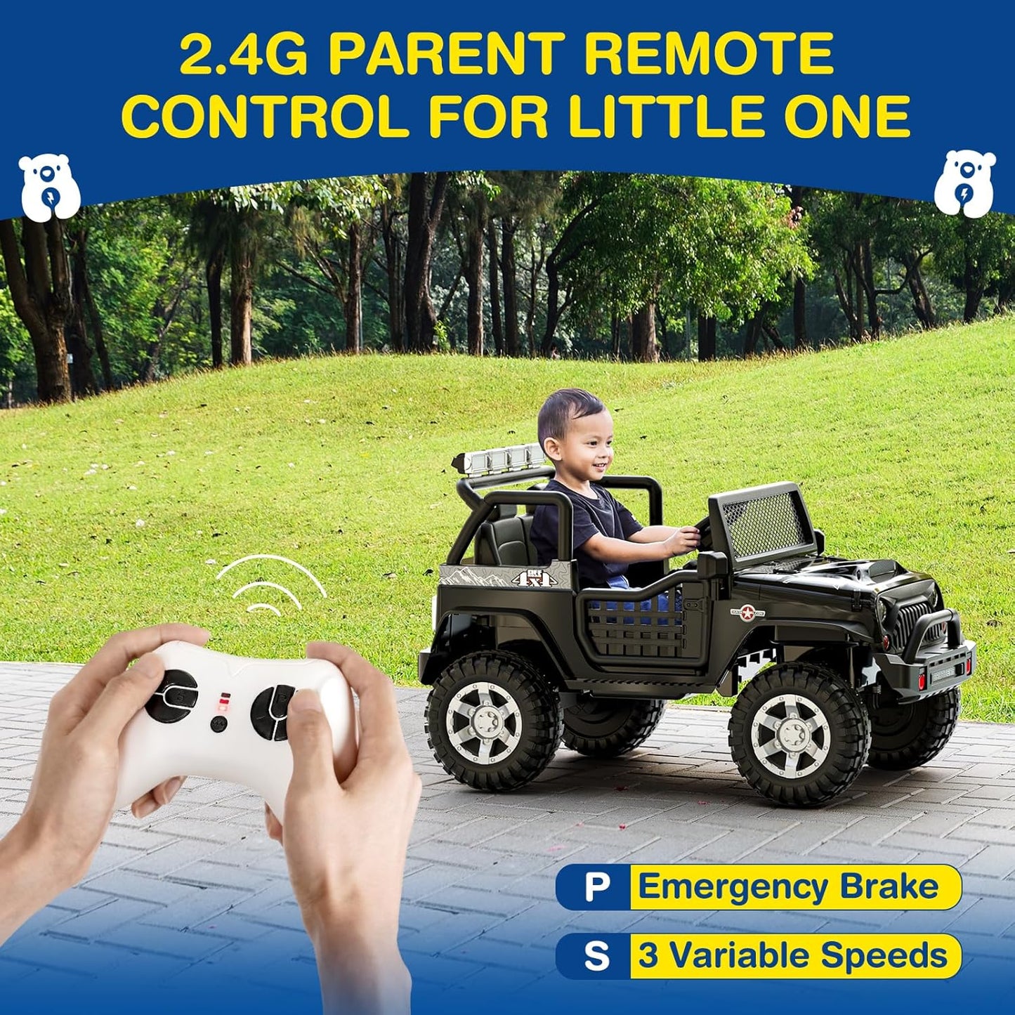 LIGIANT L8 Ride On Car, 12V Kids Electric Car w/Remote Control, 2 Seater, Spring Suspension, Bluetooth Speaker, Multi Music Function, 3 Speeds, LED