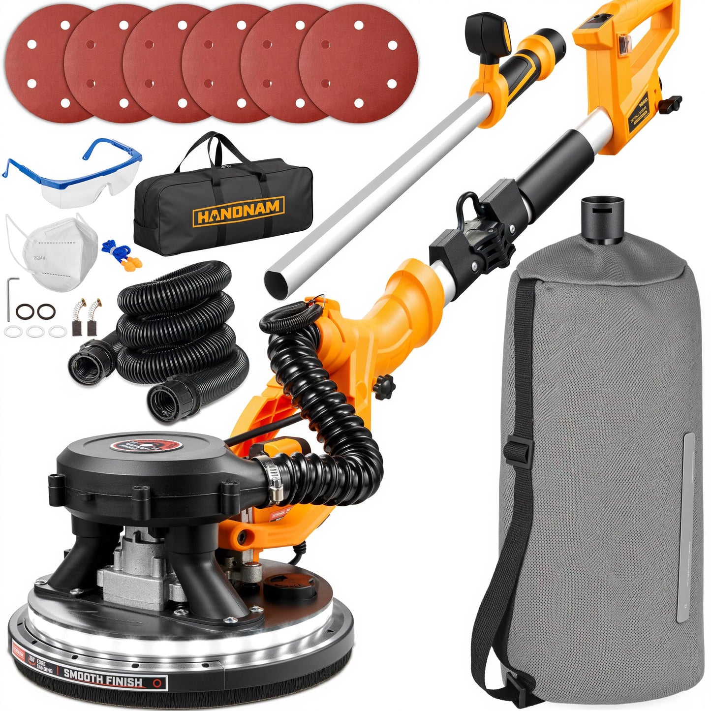Electric Drywall Sander, 8.5A Drywall Power Sander with Vacuum Dust Collector, 9 Variable Speed 800-2100RPM, LED Light, Dustless Wall Sander for Drywall, Popcorn Ceiling
