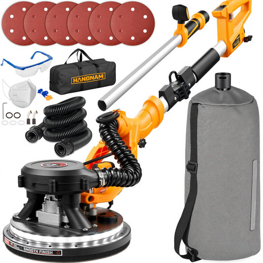 Electric Drywall Sander, 8.5A Drywall Power Sander with Vacuum Dust Collector, 9 Variable Speed 800-2100RPM, LED Light, Dustless Wall Sander for Drywall, Popcorn Ceiling