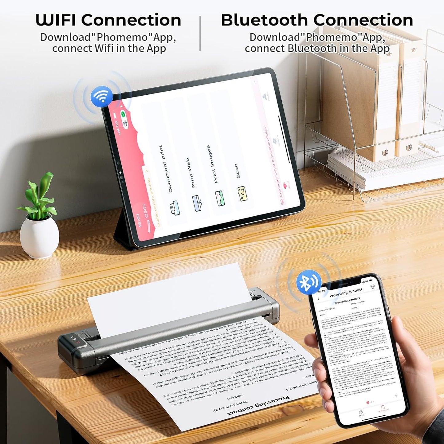 Q302 WiFi Inkless Thermal Printer, Portable Supports US Letter/A4/B5/A5