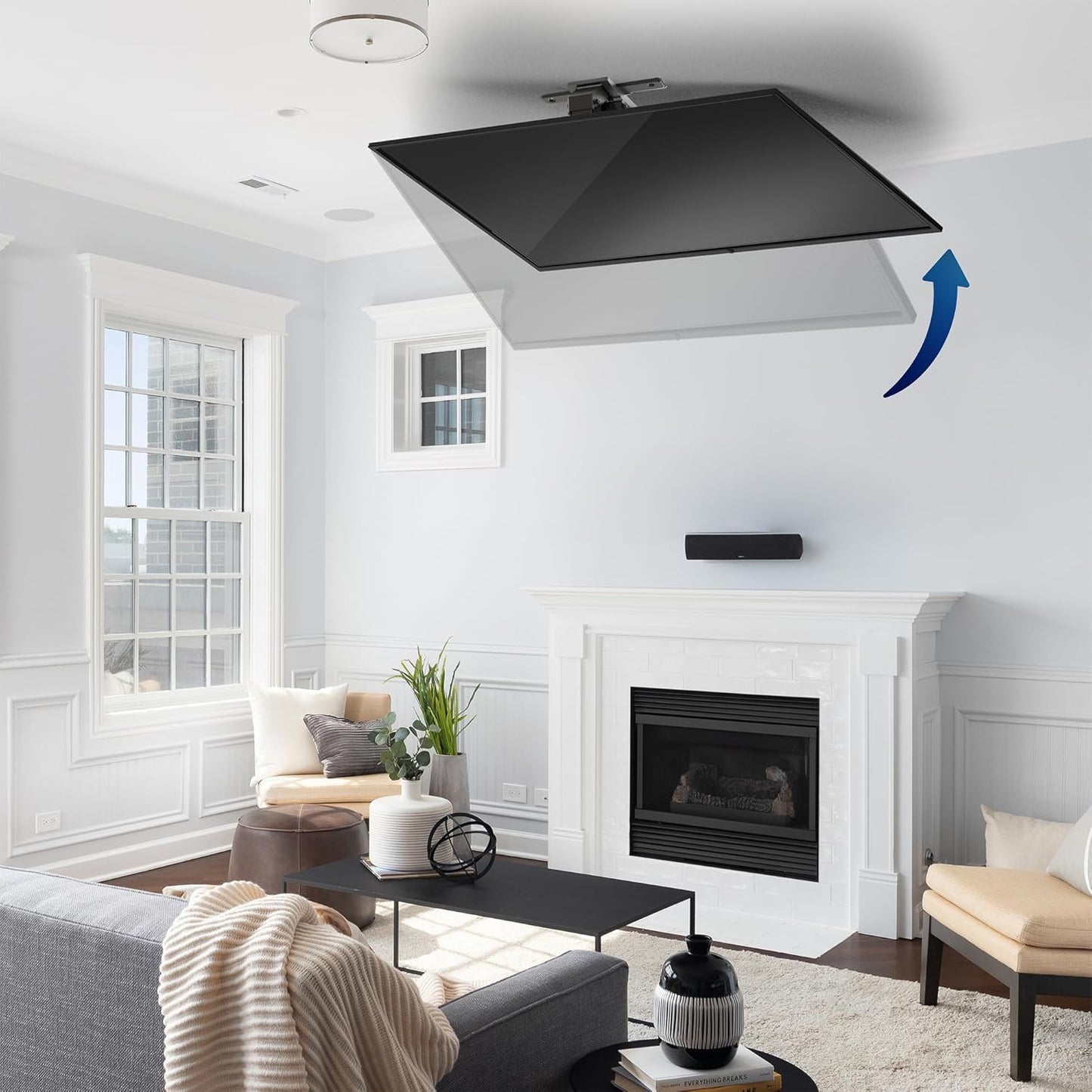 Electric Flip Down Ceiling TV Mount for 37 to 70 inch Screens, Large Motorized Flat or Pitched Ceiling VESA