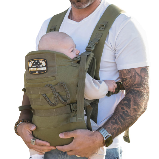 Tactical Dad Baby Carrier for Men with Adjustable Hip Snaps - Infant to Toddler Soft Carrier, Green