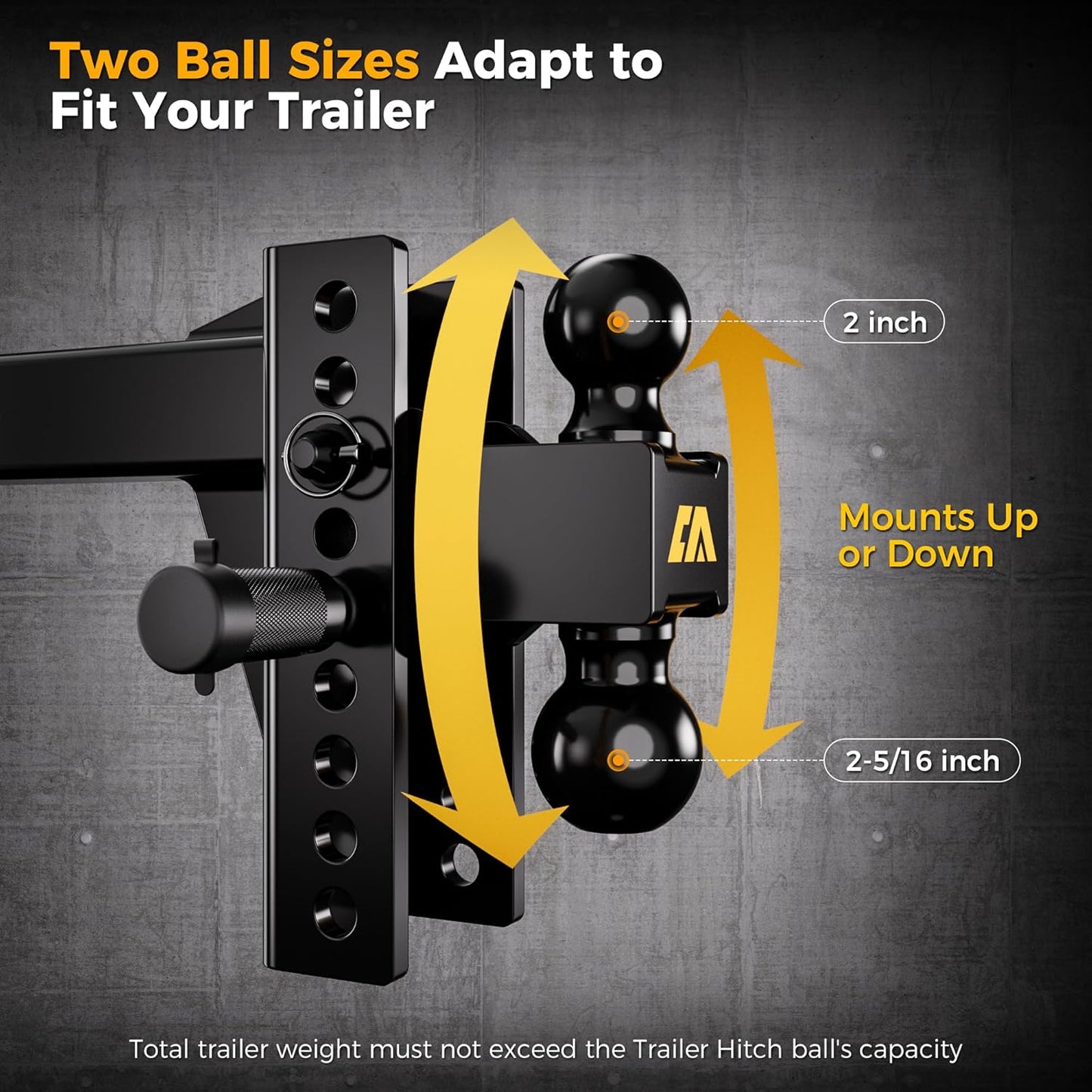 Adjustable Trailer Hitch, Tow Hitch with 2 inch Receiver, 6 inch Rise/Drop Hitch, 2" and 2-5/16" Ball Hitch, 20000 LBS GTW Truck Hitch with U-Shaped Alloy Steel Anti-Theft Pin, Black