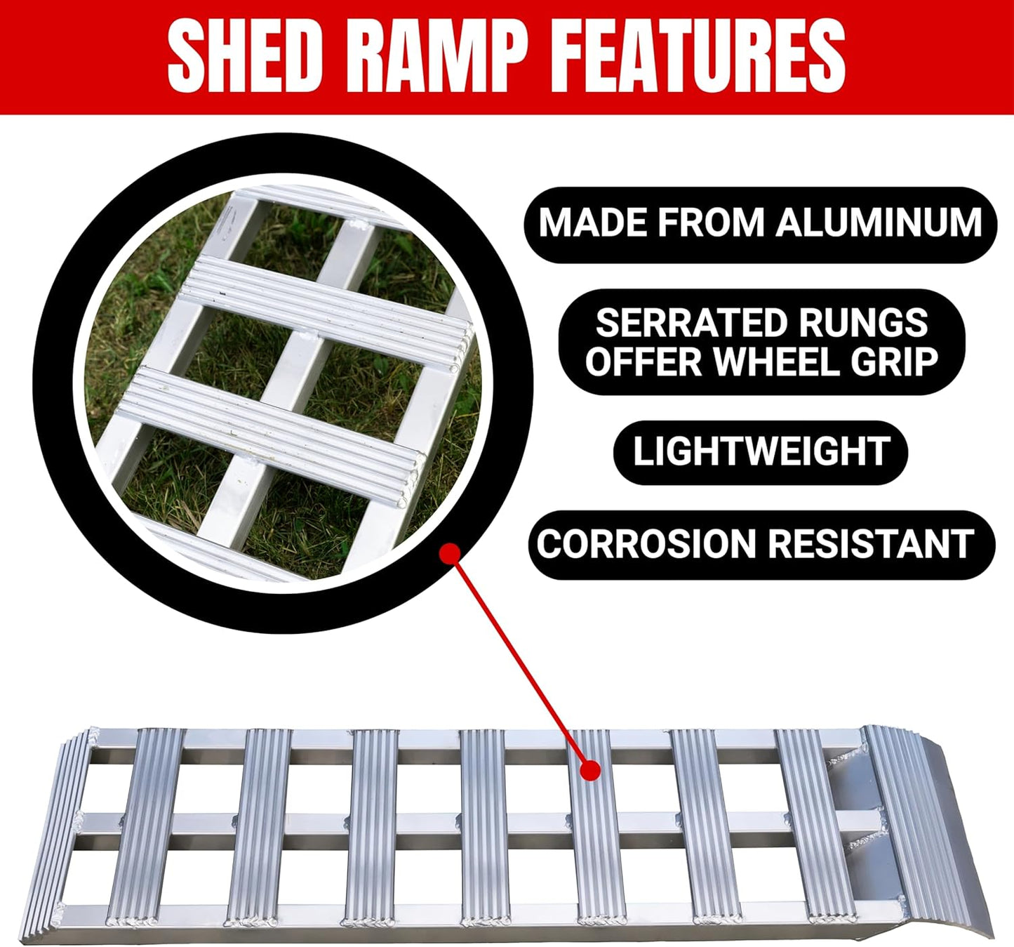 GEN-Y Hitch Aluminum Loading Ramps - Set of Two 40-Inch x 11-Inch Ramps for ATVs, Motorcycles, Mowers, Carts, and Sheds - 1,200 LBS. Combined Capacity with Serrated Rungs