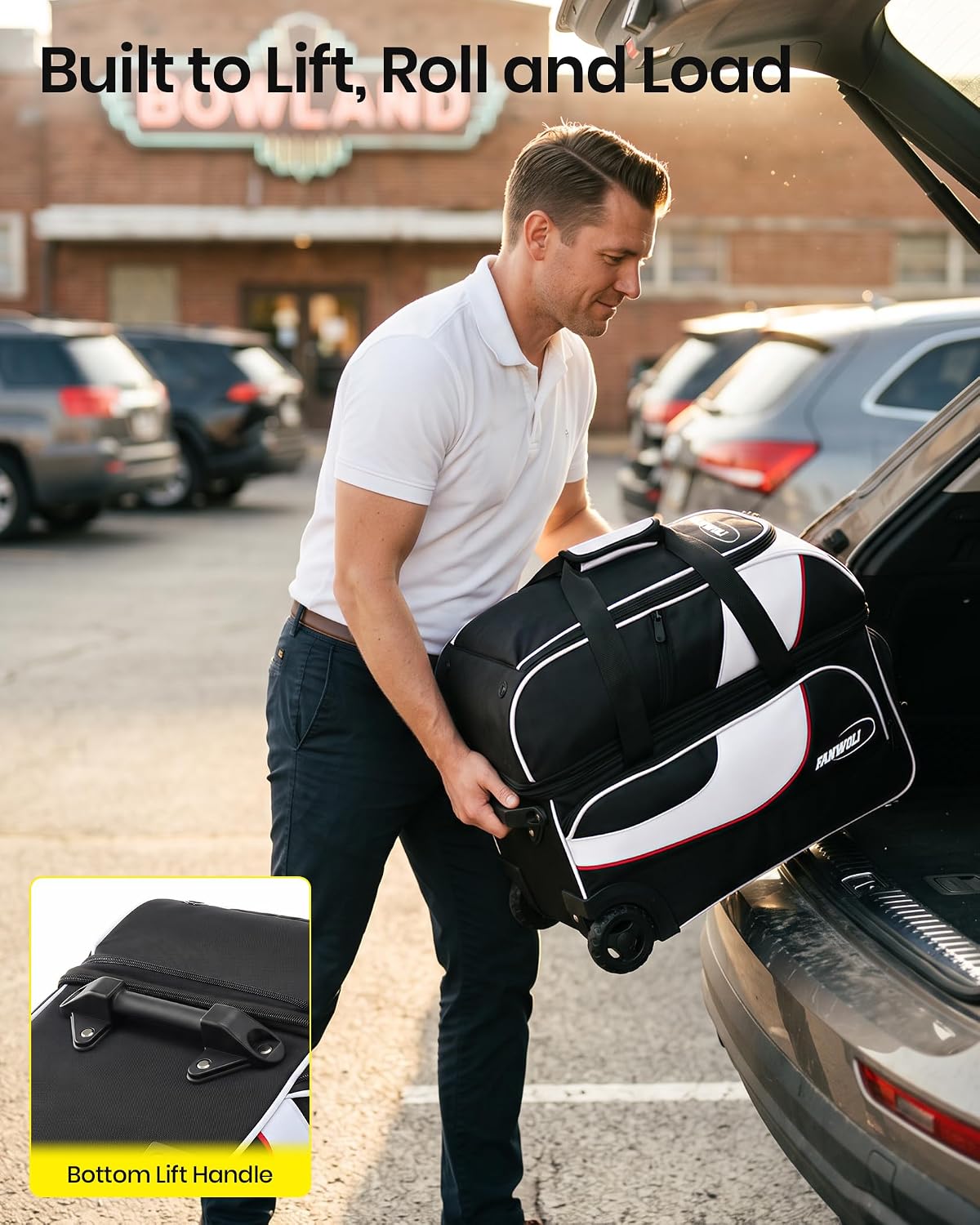 Fanwoli 3 Ball Bowling Bag, Modular Add-On Ball Bag, Black White